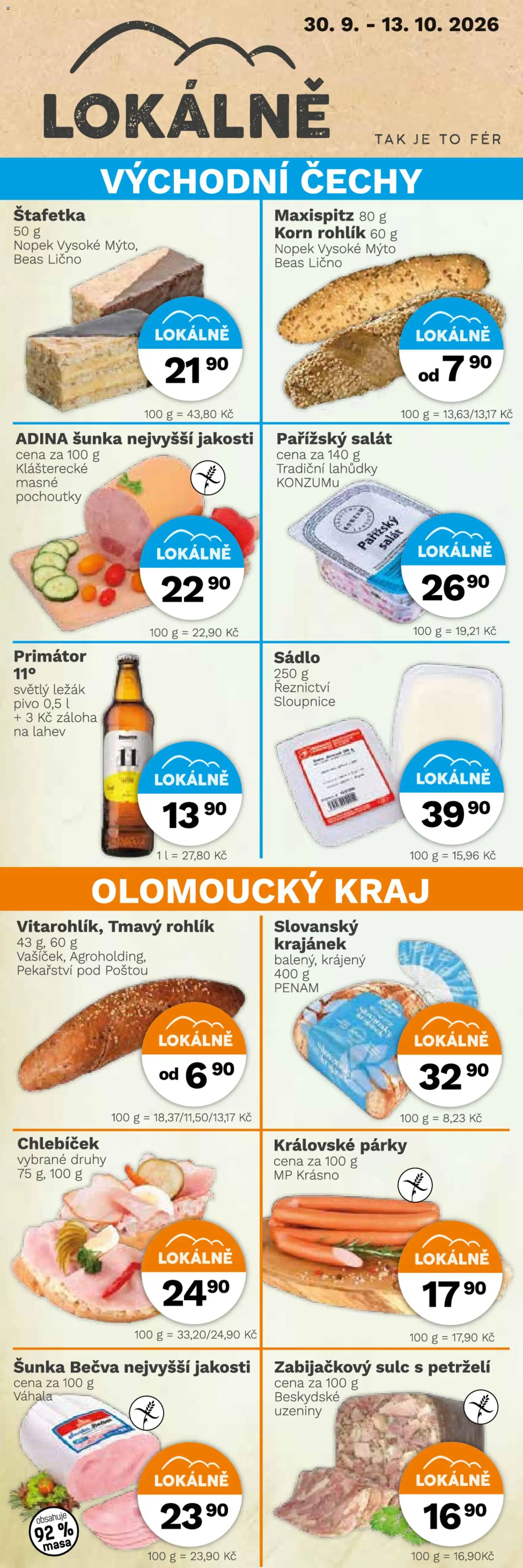 Konzum leták od 30.09.2026 | Strana: 2 | Produkty: Sádlo, Šunka, Párky, Uzeniny