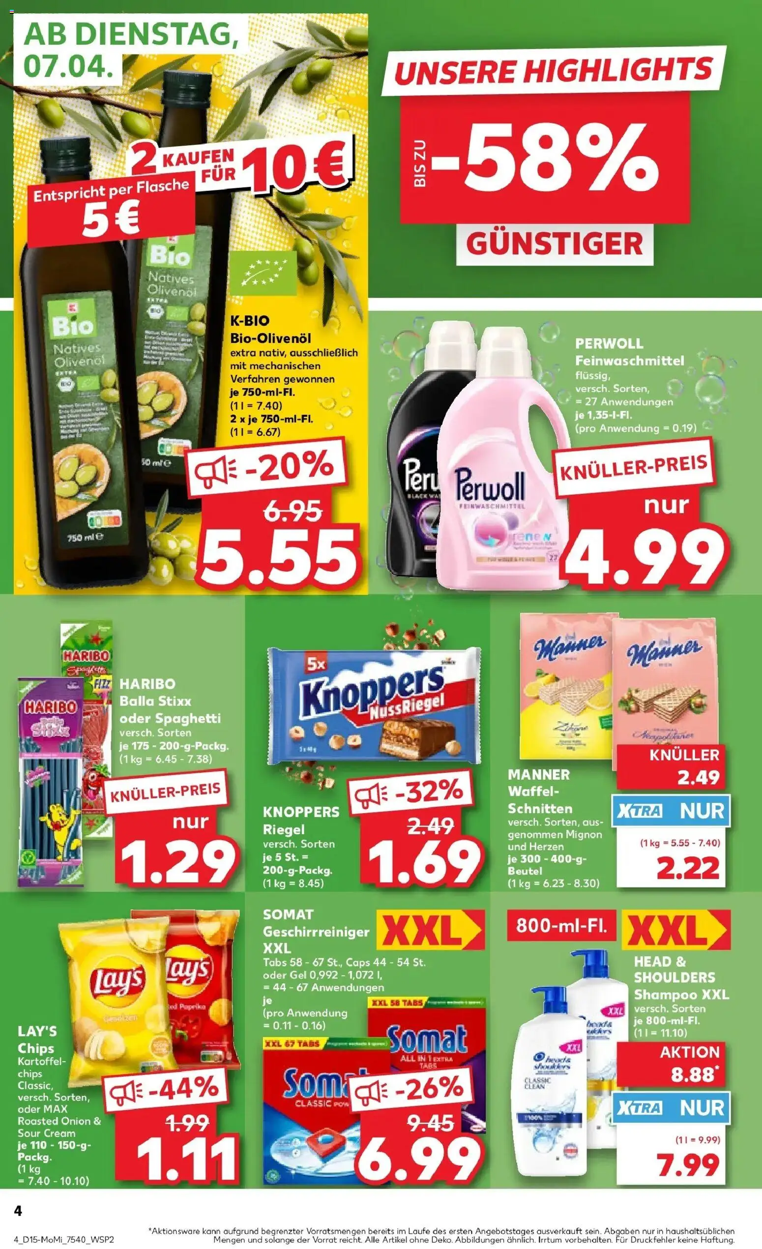 Kaufland Prospekt Quedlinburg	 – gültig ab 07.04.2026 | Seite: 4 | Produkte: Head & shoulders, Perwoll, Knoppers, Chips