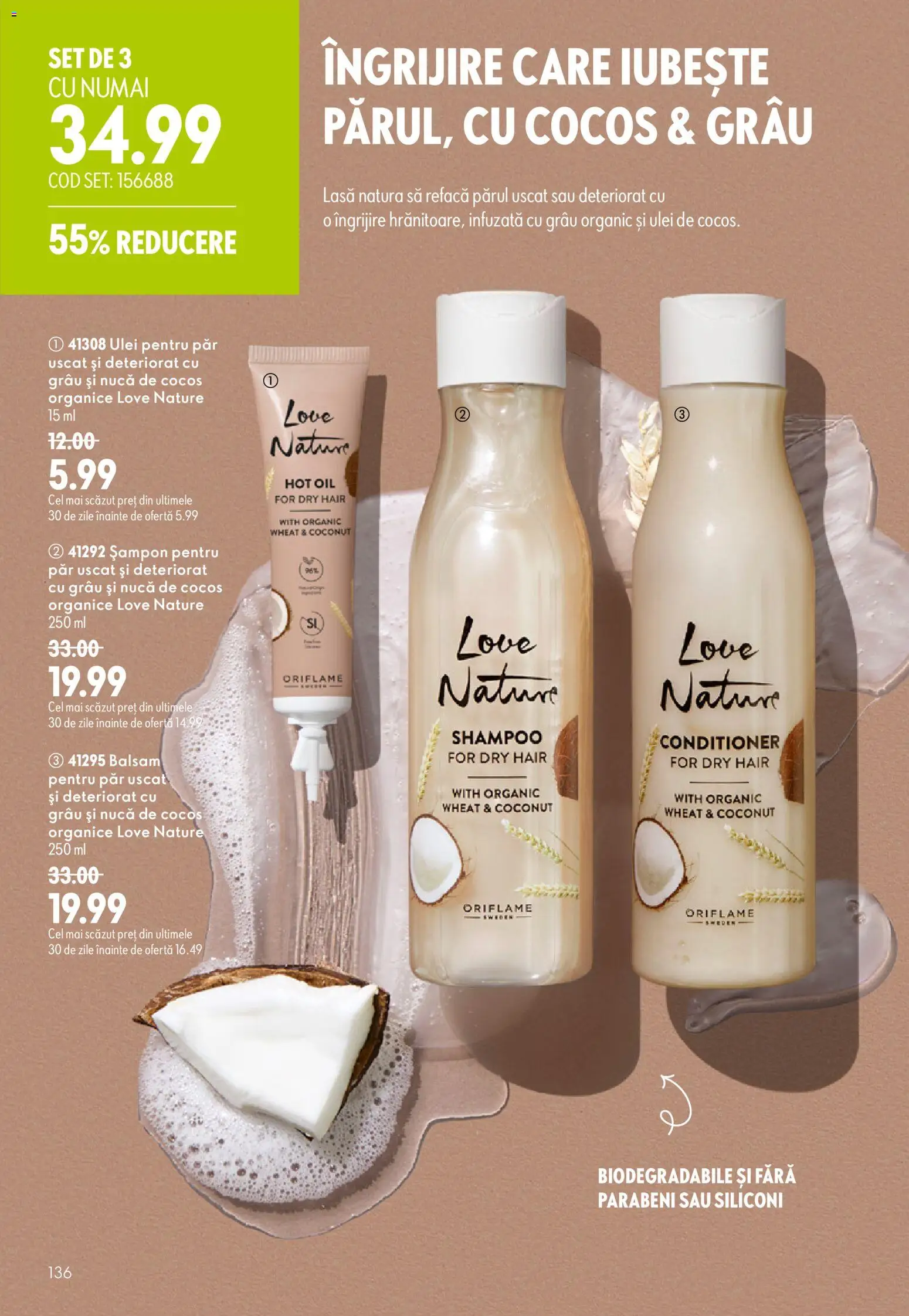 Noul catalog Oriflame – valabil de la 29.07.2026 | Pagină: 136 | Produse: Șampon, Balsam, Ulei