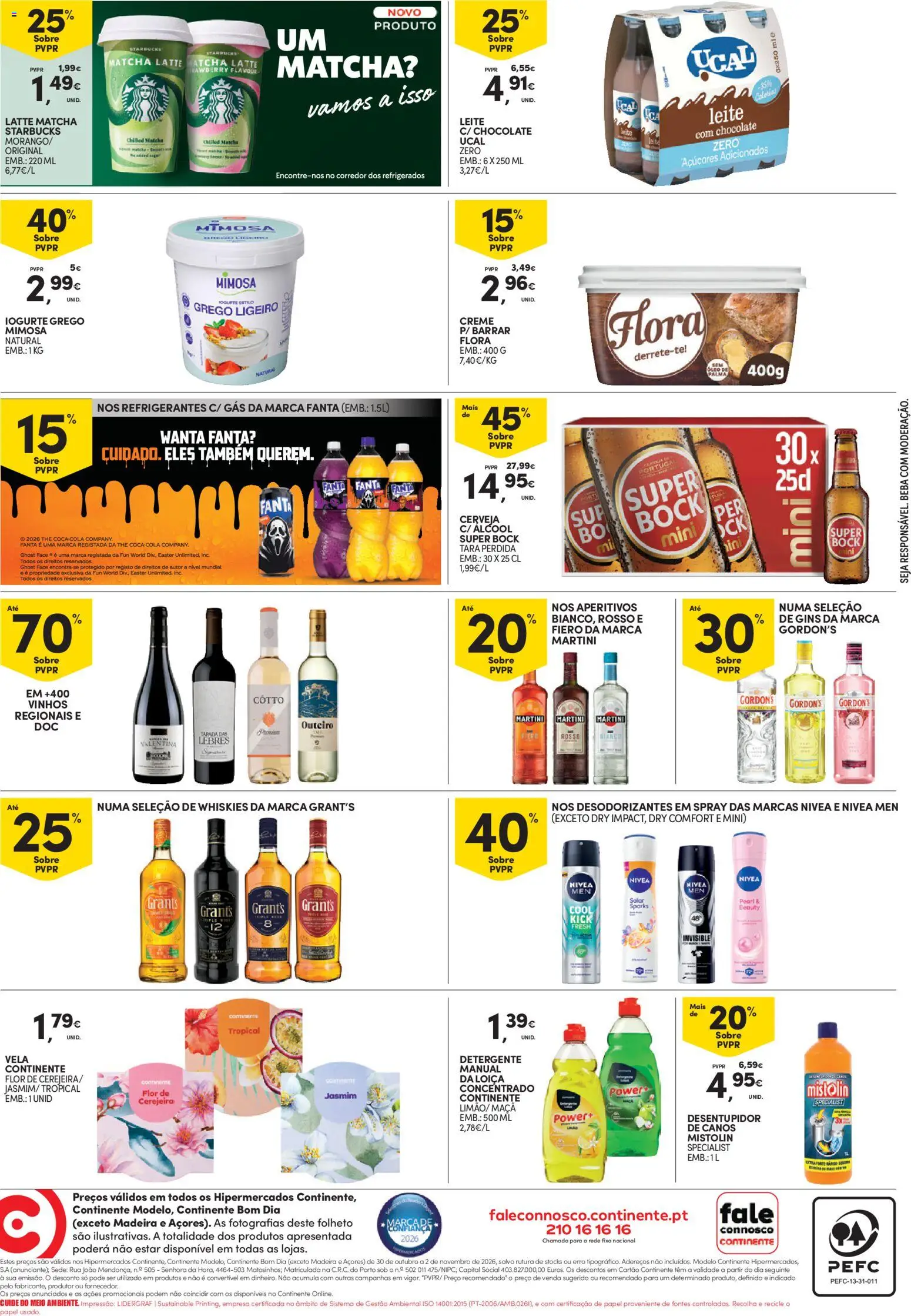 Continente Fim de Semana │ válido de 30/10/2026 | Página: 4 | Produtos: Super bock, Detergente, Matcha, Creme