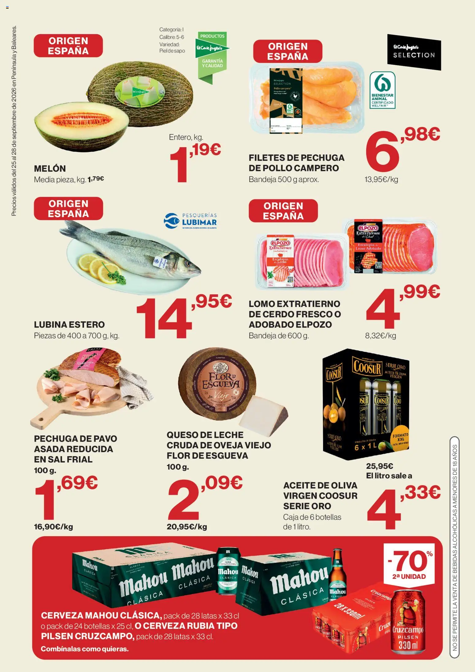 El Corte Inglés solo 3 días │ válido desde el 25/09/2026 | Página: 2 | Productos: Chal, Aceite de oliva, Bebidas, Caja