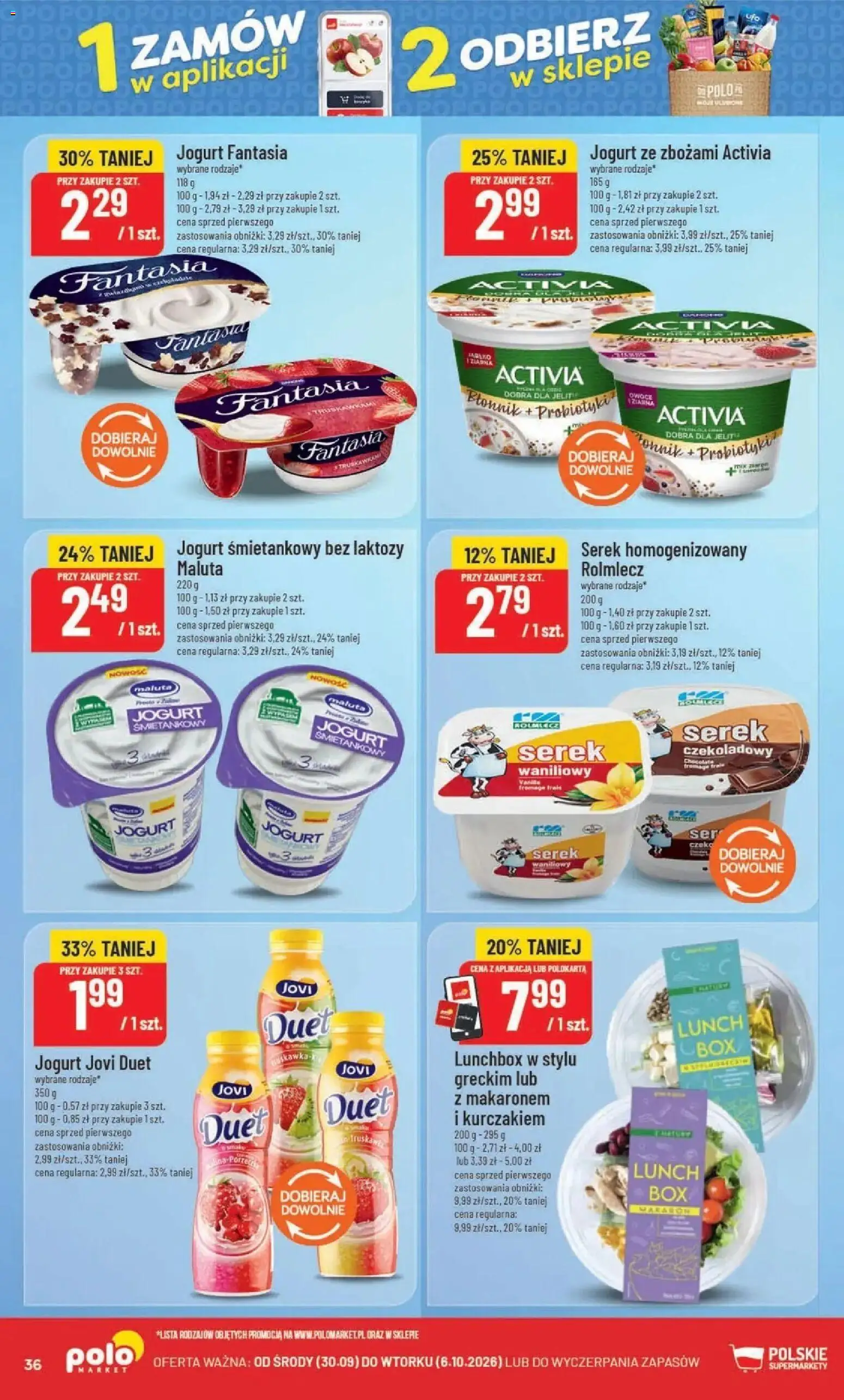 Nowa POLOmarket gazetka od jutra 30.09.2026 | Strona: 36 | Produkty: Serek homogenizowany, Serek, Makaron, Probiotyki