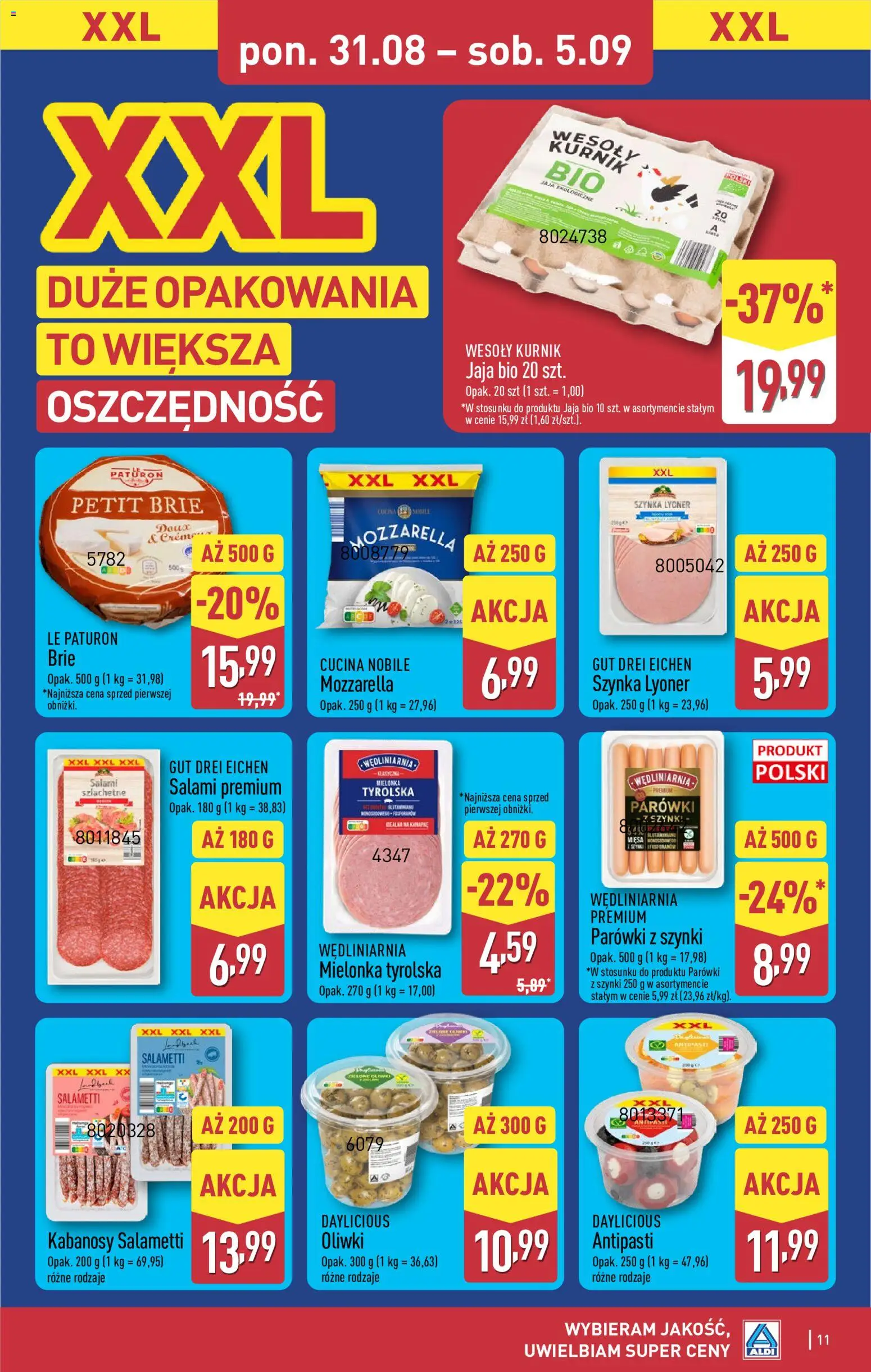 Aldi Polsko leták od 31.08.2026 | Strana: 11 | Produkty: Brie, Mozzarella