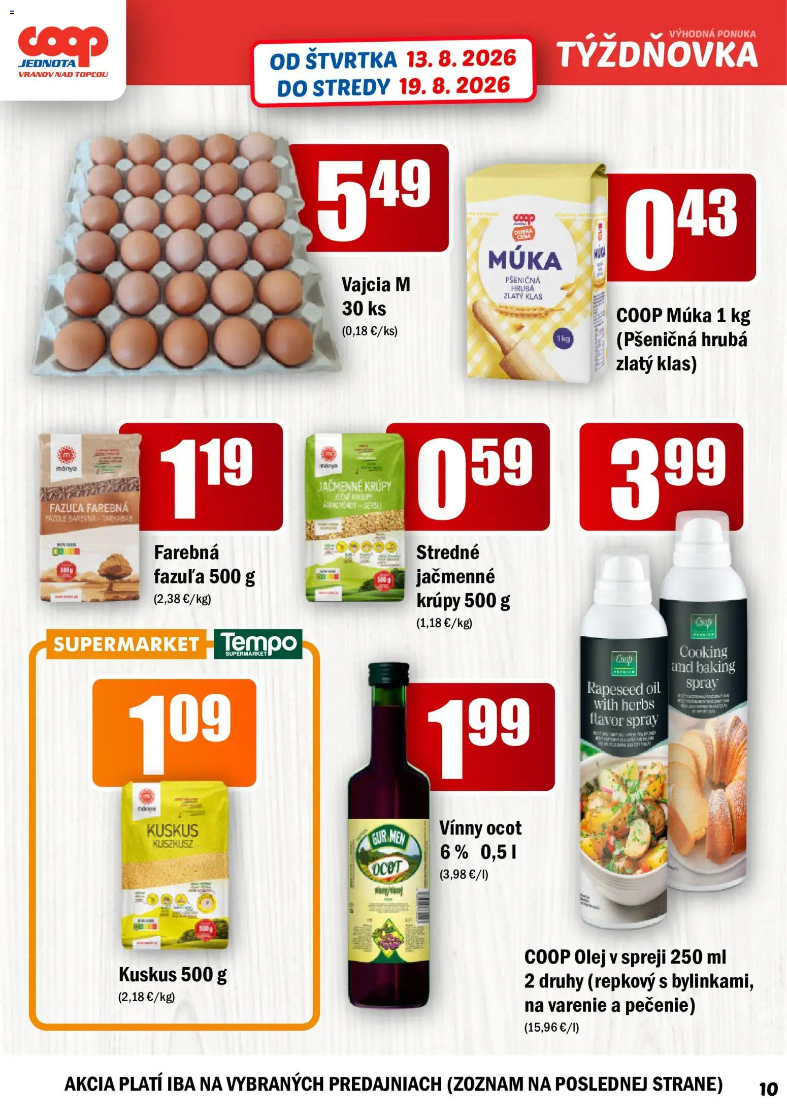 Nové COOP Jednota akcie – leták je platný od 13.08.2026 | Strana: 10 | Produkty: Vajcia M, Olej, Krúpy, Olej v spreji