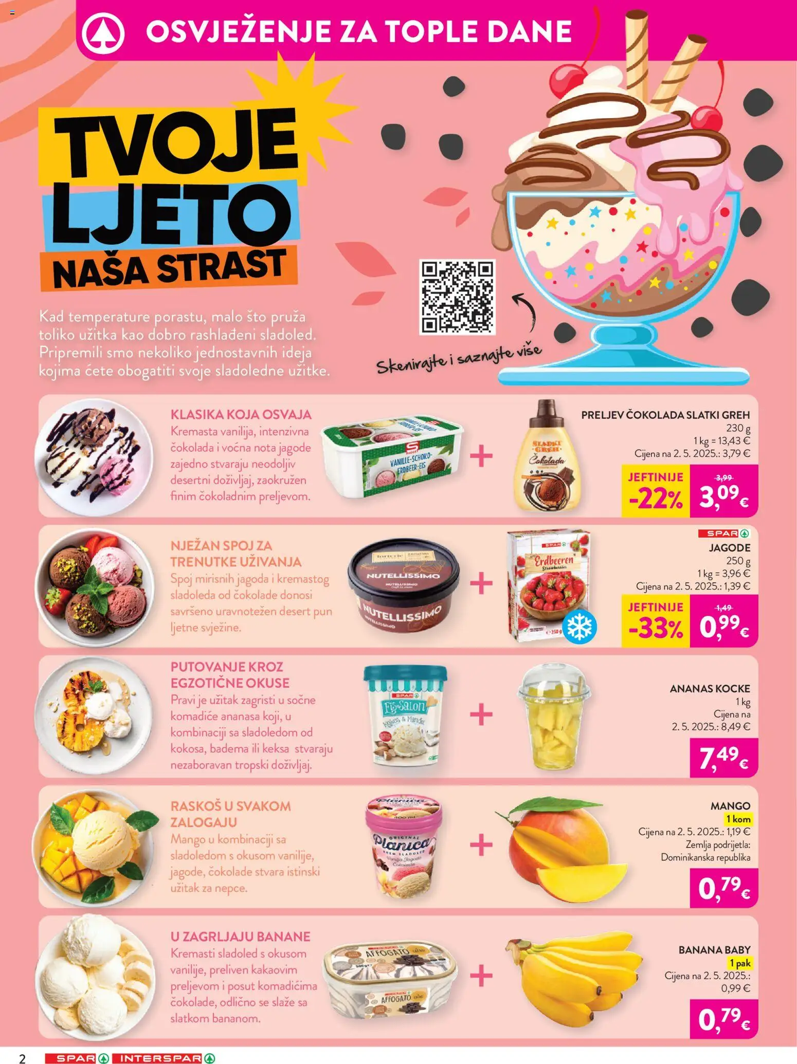 Spar katalog | vrijedi od 08.07.2026 | Stranica: 2 | Proizvodi: Banane, Jagode, Sladoled, Mango
