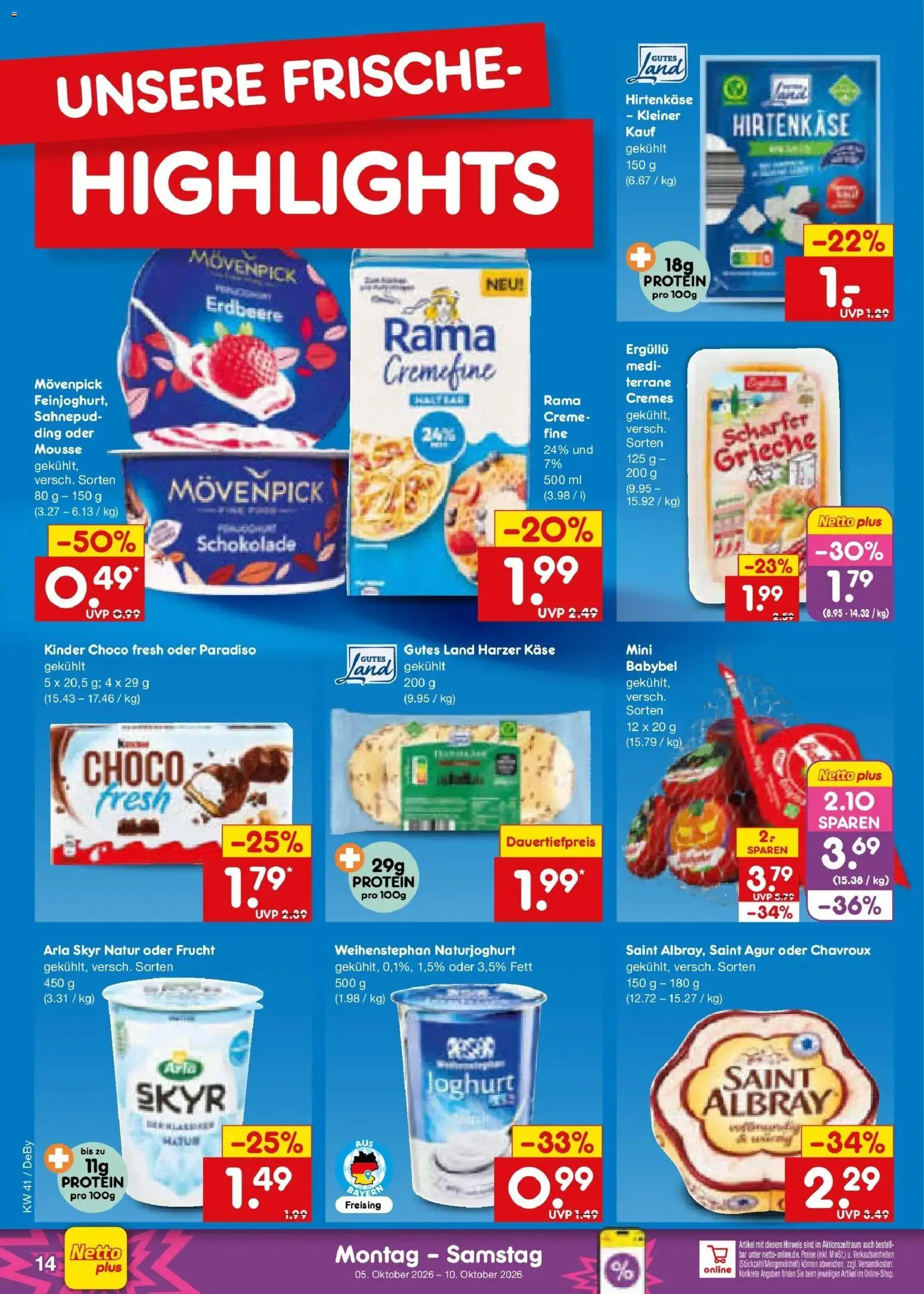 Netto Marken-Discount Prospekt Stuttgart (ab 05.10.2026) » Angebote | Seite: 14 | Produkte: Rama, Schokolade, Creme, Skyr