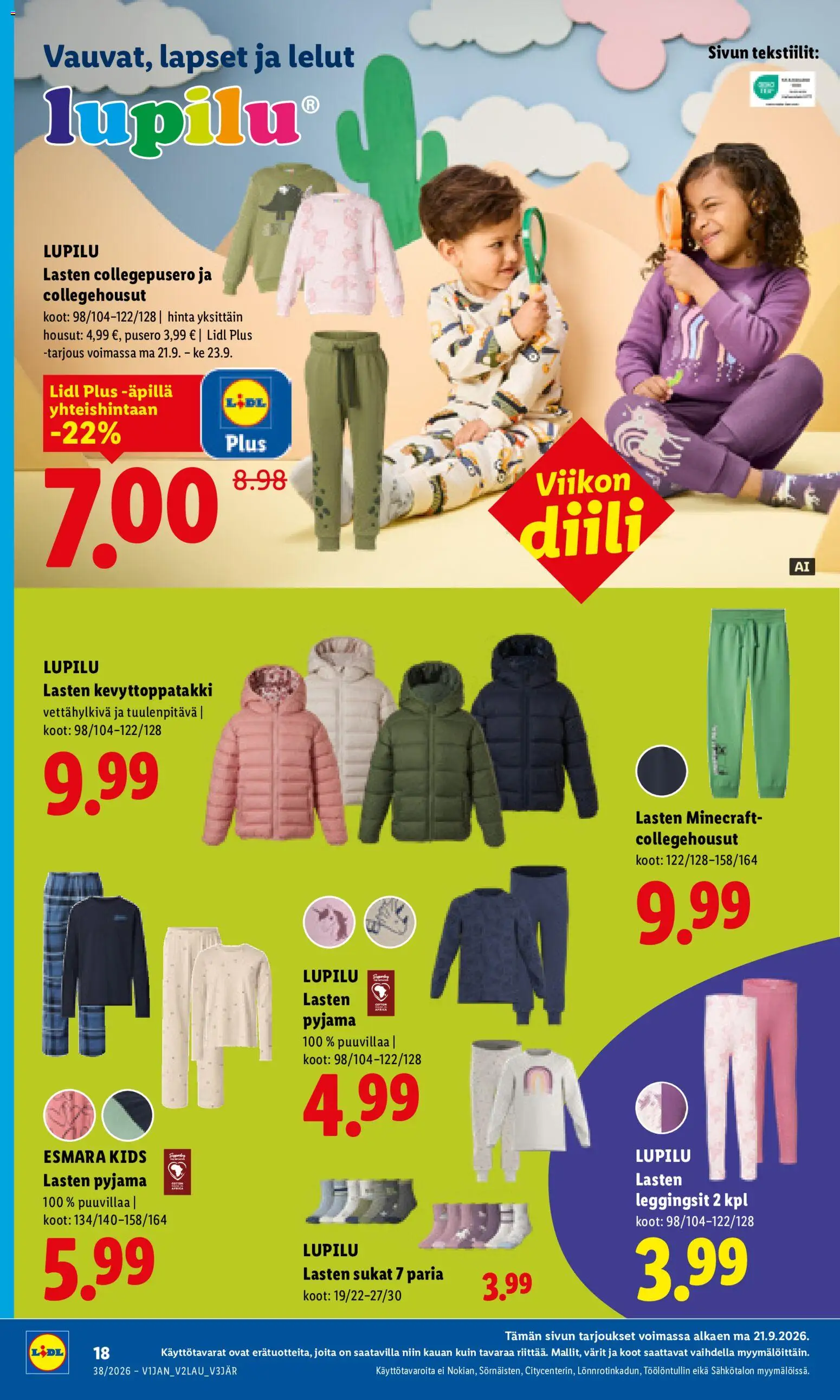 Lidl tarjoukset - Helsinki – voimassa 21/09/2026 alkaen | Sivu: 8 | Tuotteet: Pusero, Housut, Sukat, Leggingsit