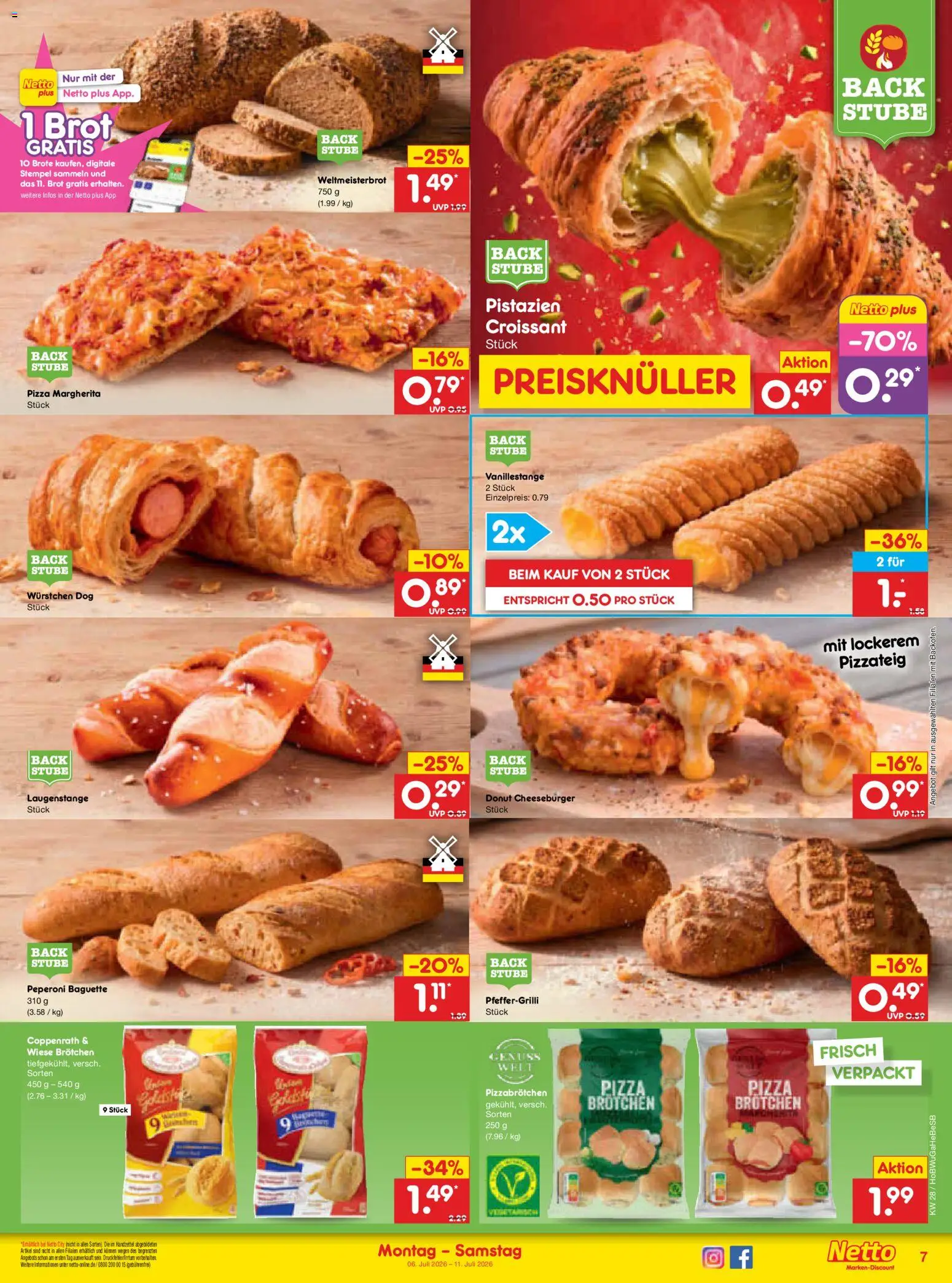Netto Marken-Discount Prospekt – gültig ab 06.07.2026 | Seite: 11 | Produkte: Baguette, Pistazien, Brot, Pizza