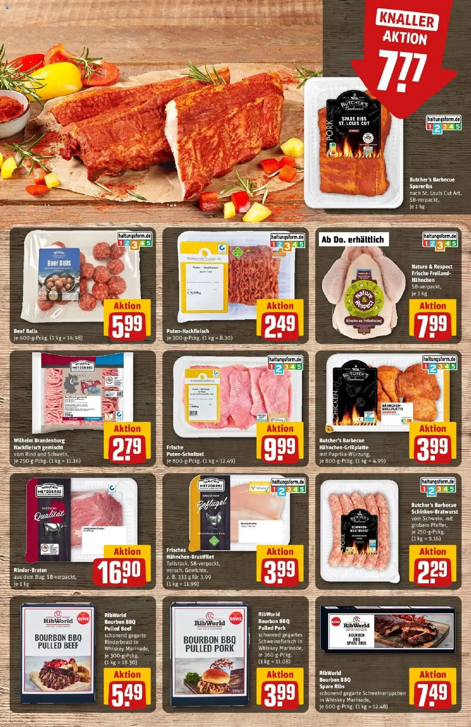 REWE Prospekt ab 17.08.2026 zum Blättern » Angebote | Seite: 13 | Produkte: Hahnchen, Spare ribs, Whiskey, Hackfleisch