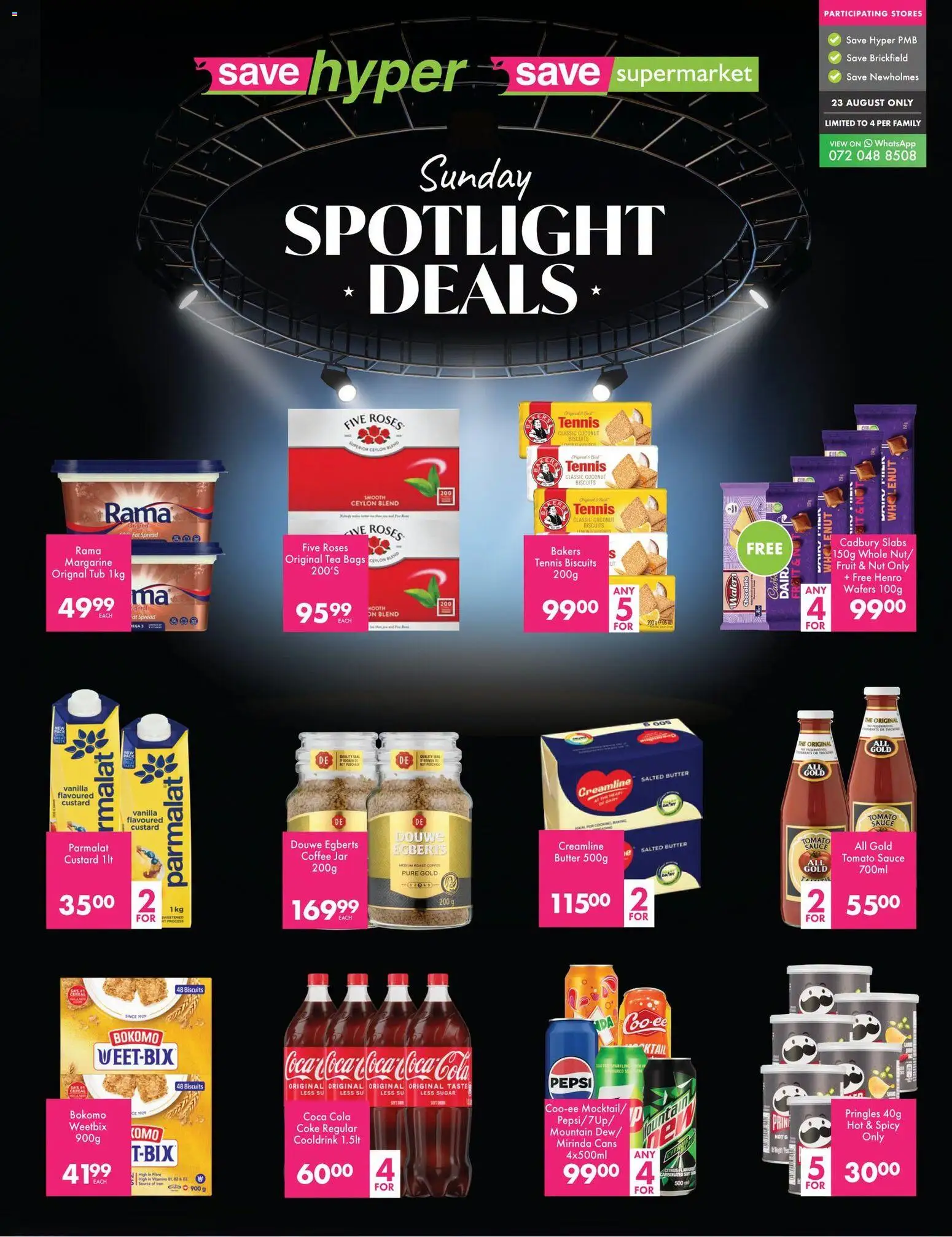 New Save catalogue – valid from 23/08/2026 | Page: 1 | Products: Custard, Biscuits, Coffee, Tomato sauce