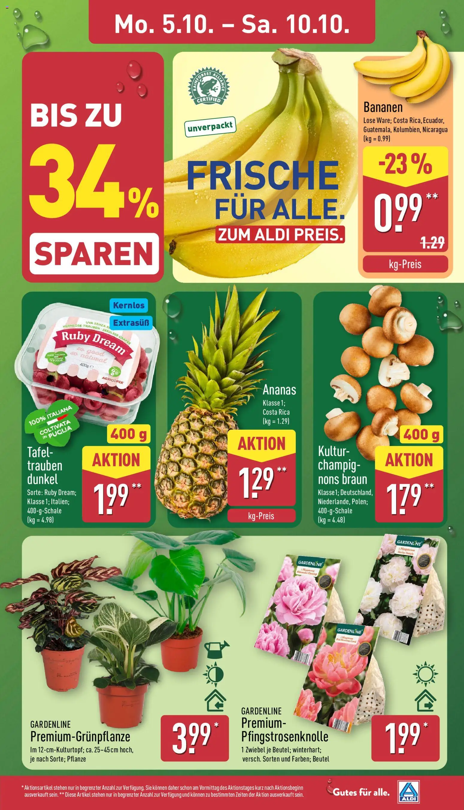 Aldi Prospekt – gültig ab 05.10.2026 | Seite: 3 | Produkte: Trauben, Bananen, Ananas
