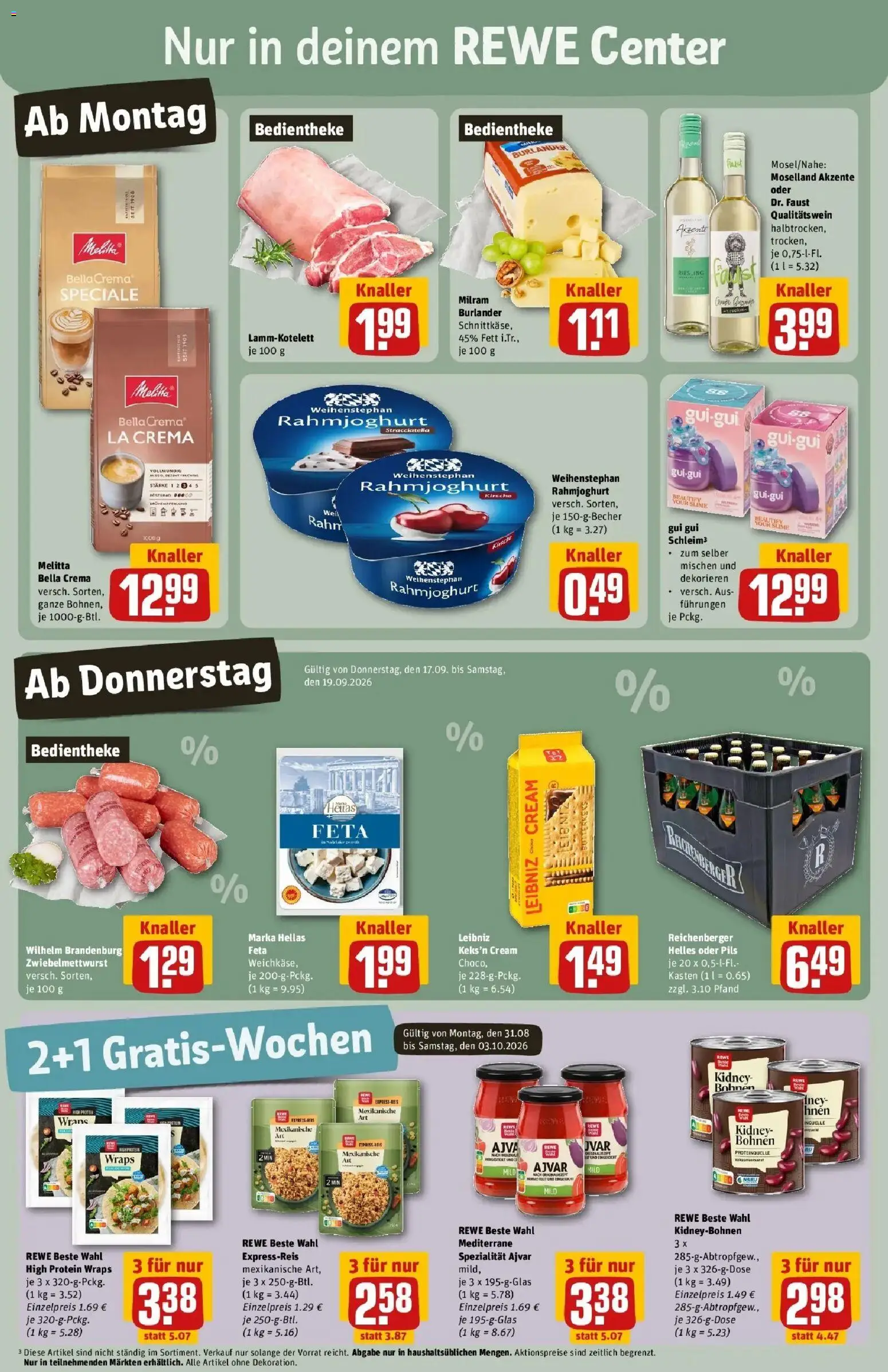 REWE Prospekt ab 14.09.2026 zum Blättern » Angebote | Seite: 3 | Produkte: Melitta, Feta, Pils, Milram