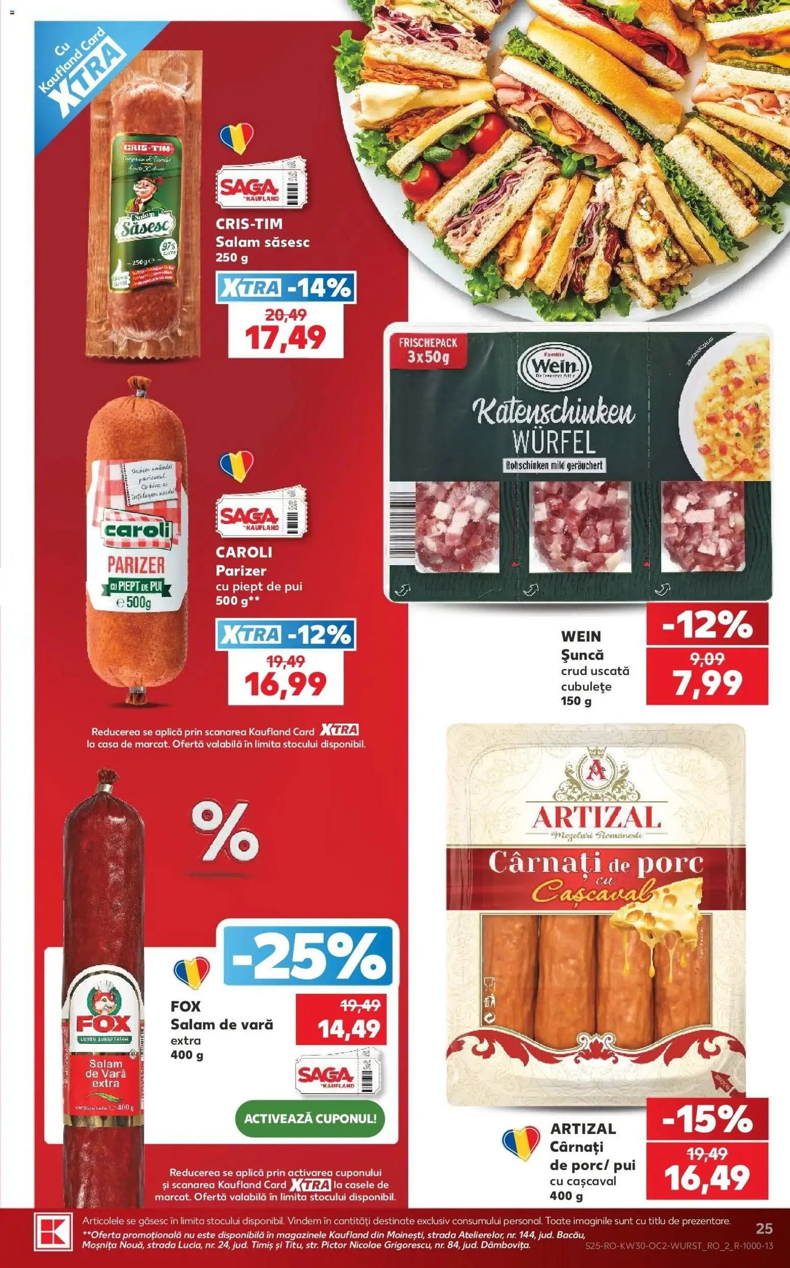 Noul catalog Kaufland – valabil de la 22.07.2026 | Pagină: 25 | Produse: Carnati de porc, Cașcaval, Salam, Șuncă