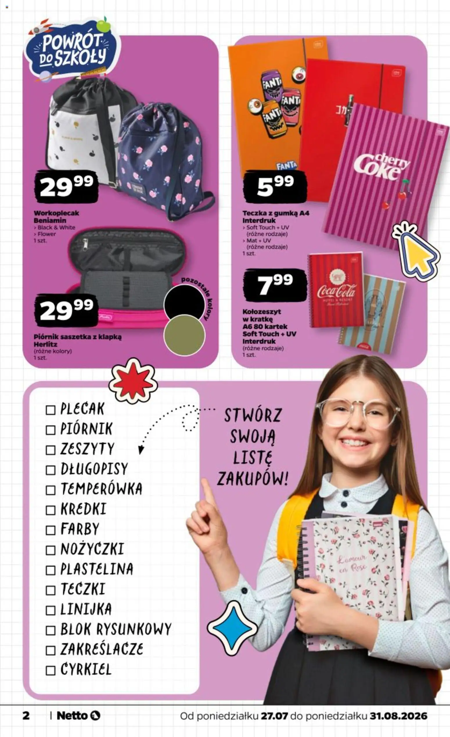 Netto gazetka - Powrót do szkoły od 27.07.2026 | Strona: 2 | Produkty: Plecak, Plastelina, Notebook, Piórnik