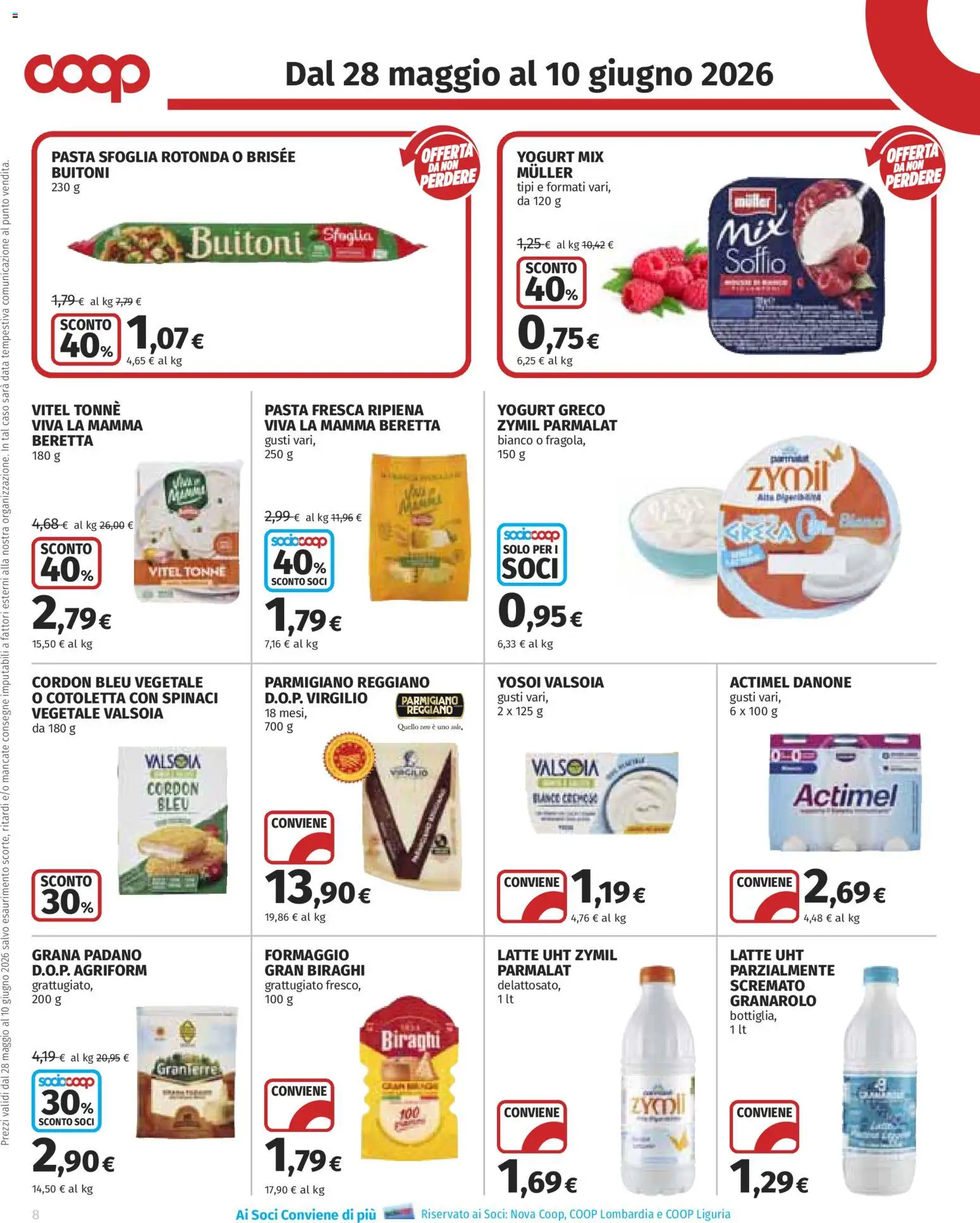 Volantino COOP del 28.05.2026 | Pagina: 8 | Prodotti: Yogurt greco, Pasta sfoglia, Pasta, Parmigiano reggiano