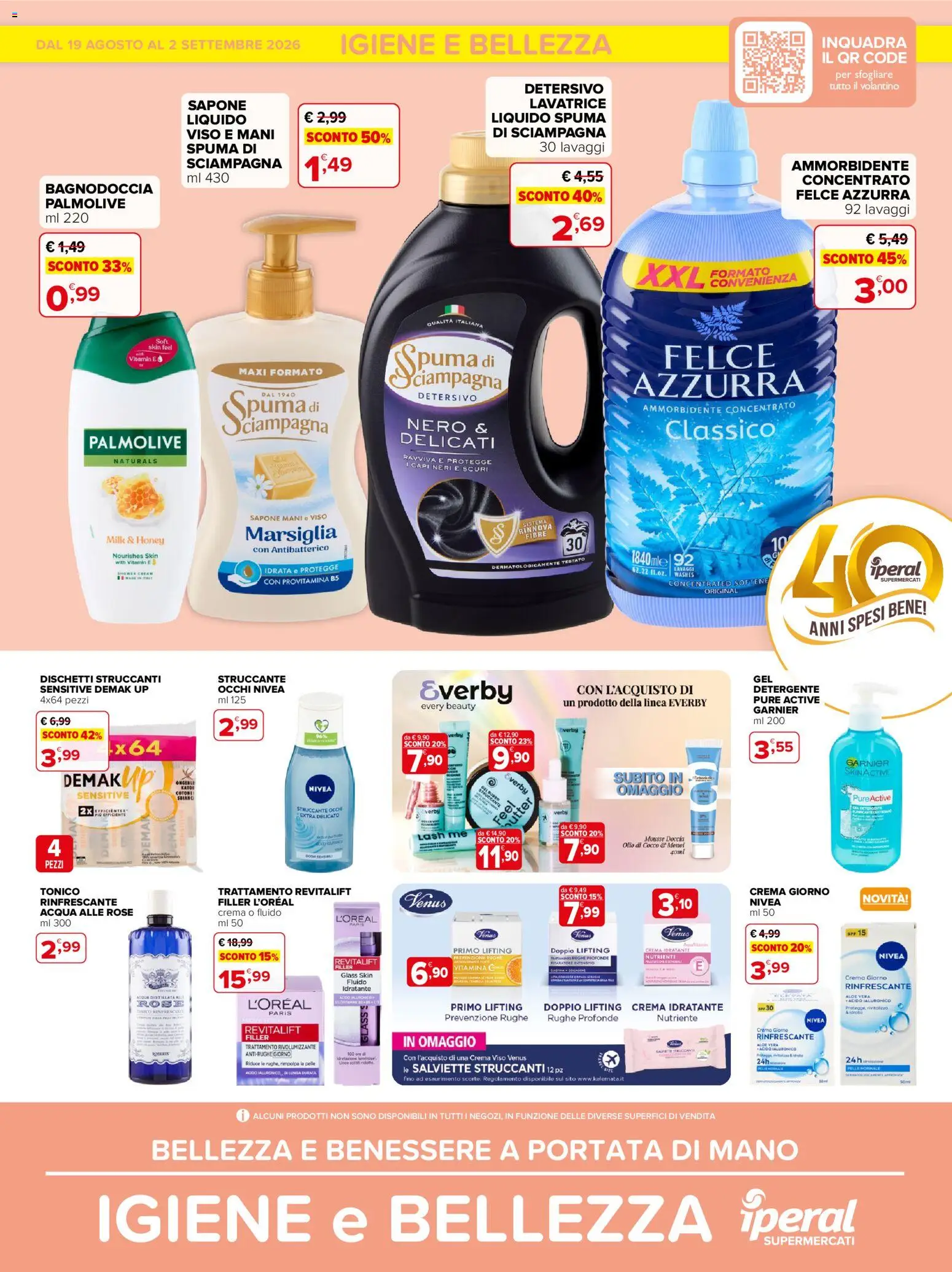 Volantino Iperal del 19/08/2026 | Pagina: 1 | Prodotti: Crema, Sapone, Detergente, Doccia