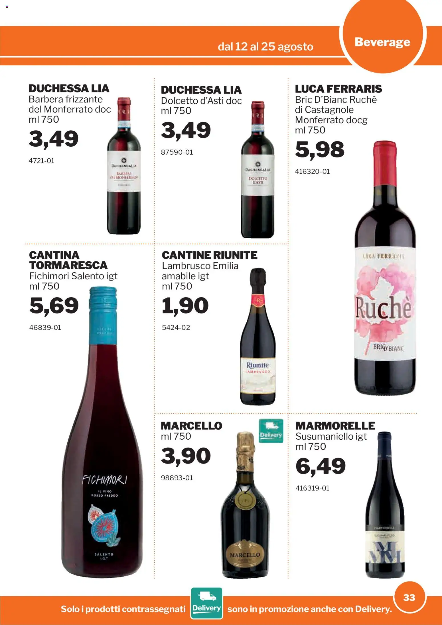 Volantino Sogegross del 12/08/2026 | Pagina: 33 | Prodotti: Vino, Vino rosso, Lambrusco