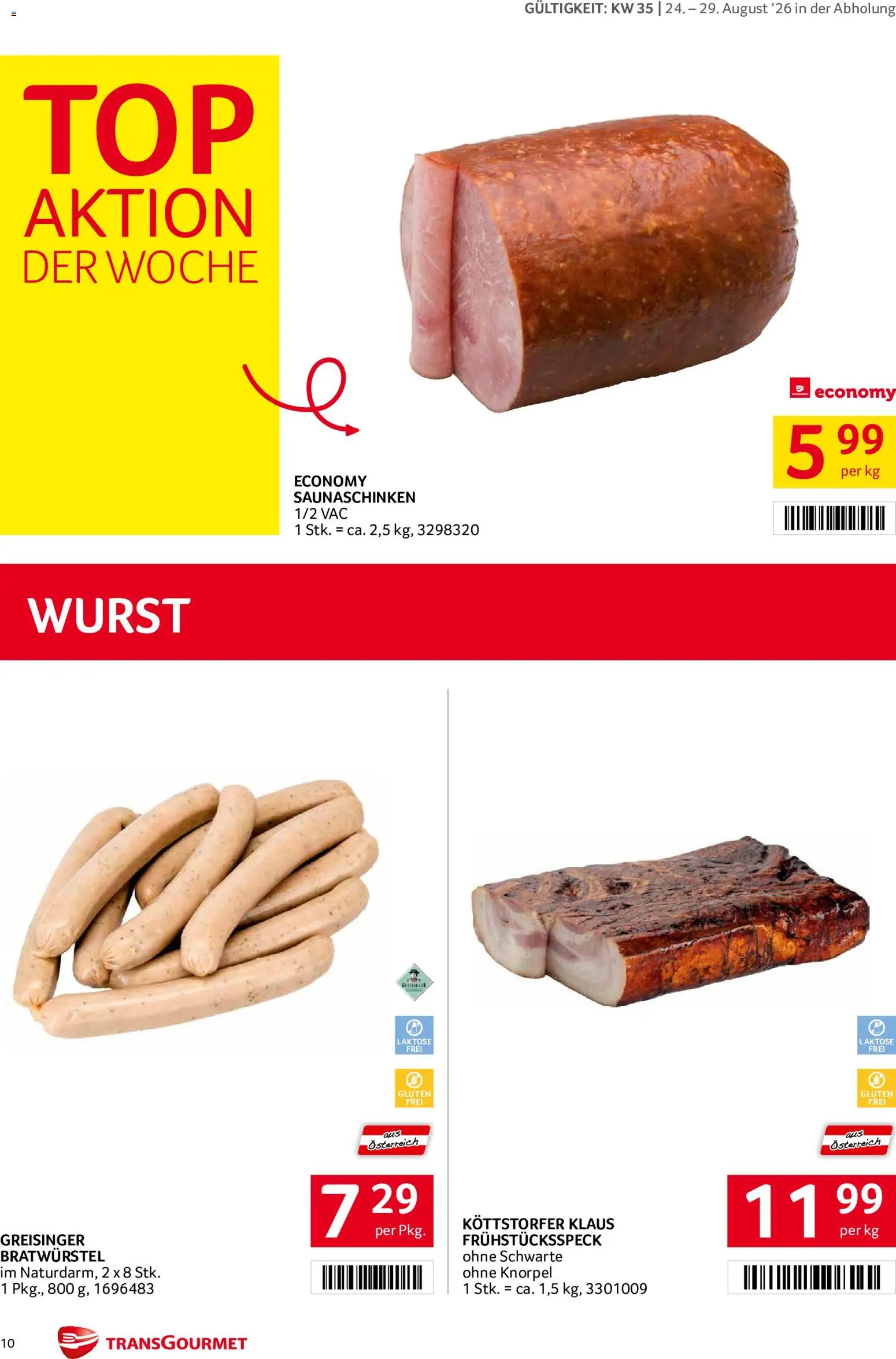 Transgourmet Flugblatt gültig ab 24.08.2026 | Seite: 10 | Produkte: Wurst