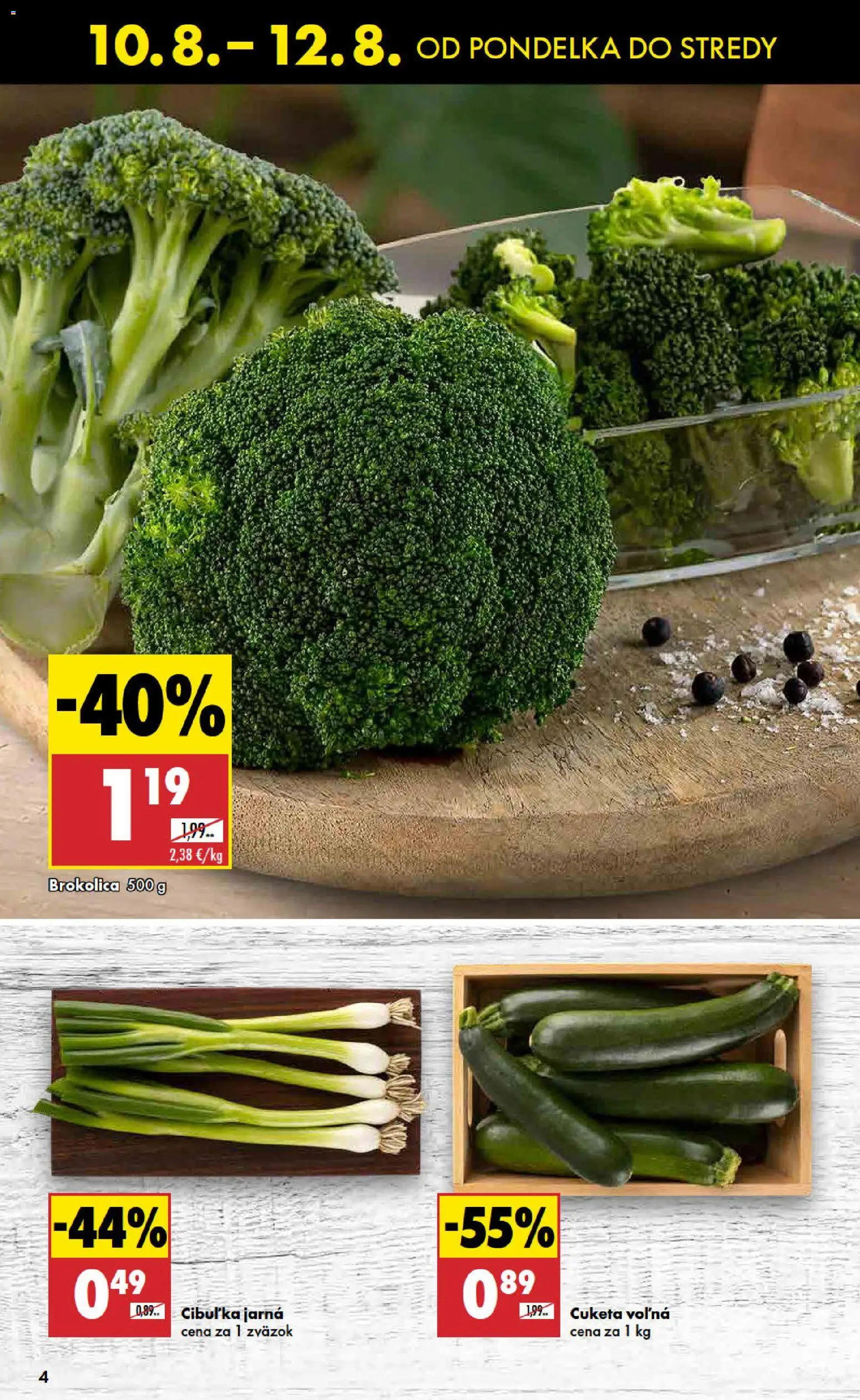 Nové Biedronka akcie – leták je platný od 10.08.2026 | Strana: 4 | Produkty: Brokolica, Cuketa