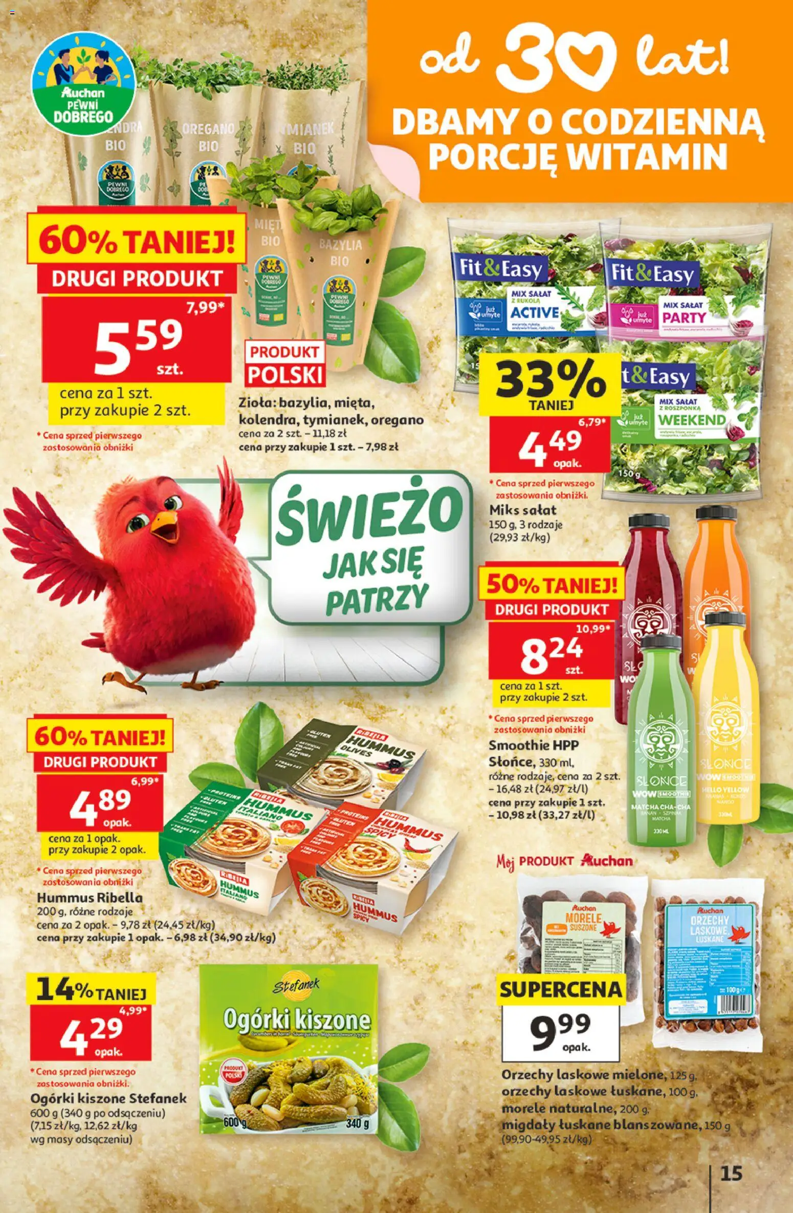 Auchan gazetka - 30 Lat Hipermarket od 11.06.2026 | Strona: 15 | Produkty: Morele, Mix sałat, Orzechy, Ogórki