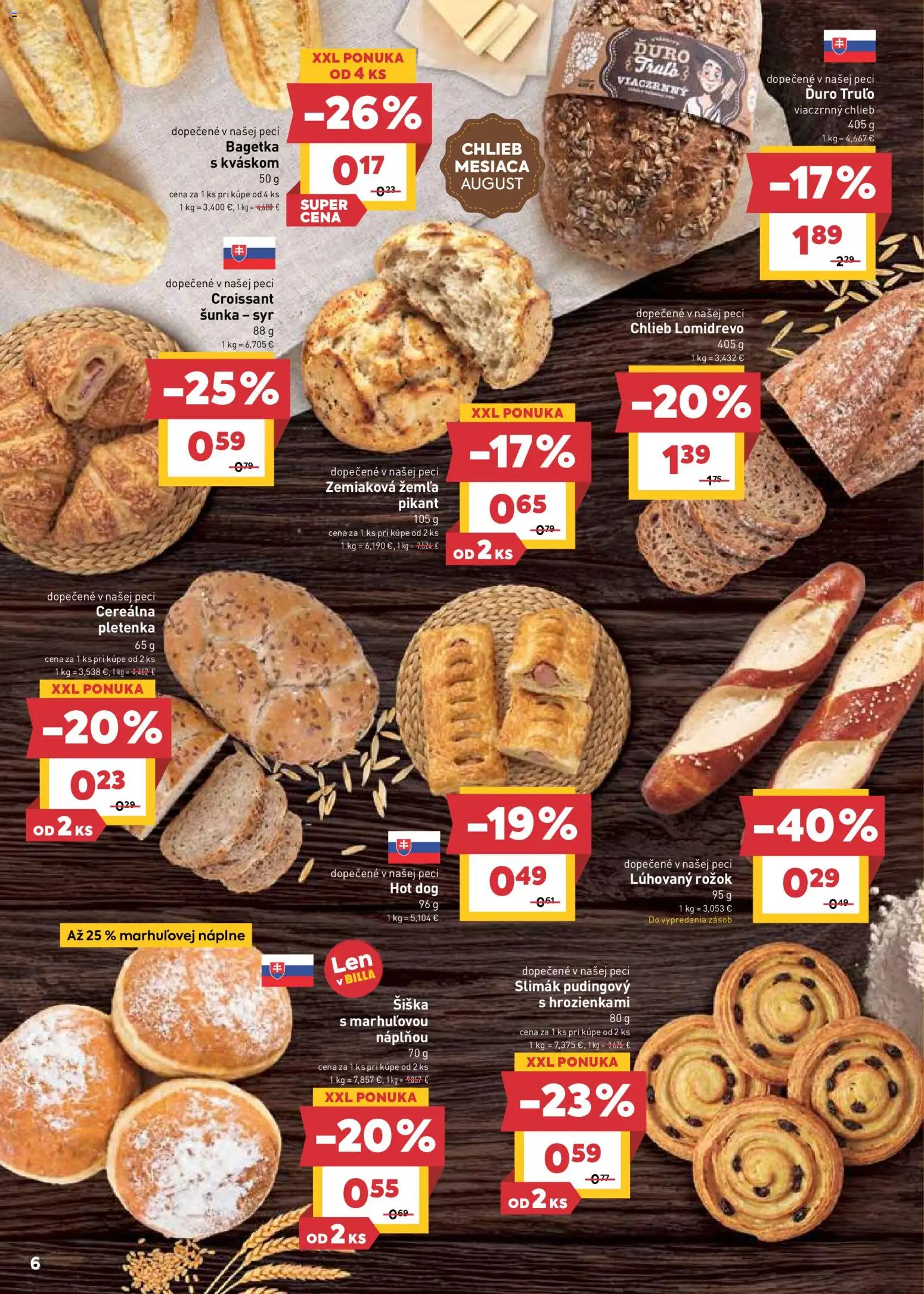 Nové Billa akcie – leták je platný od 05.08.2026 | Strana: 6 | Produkty: Syr, Chlieb, Rožok, Croissant