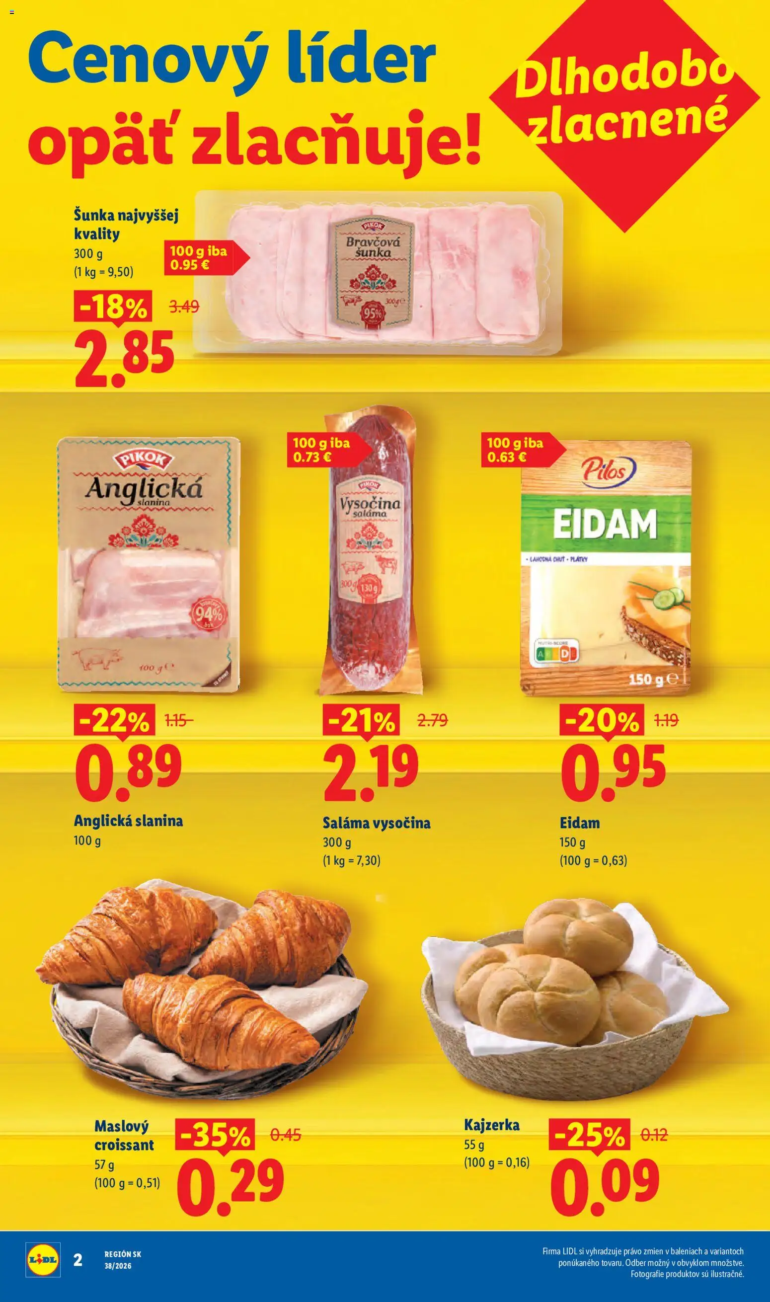 Nové Lidl akcie – leták je platný od 14.09.2026 | Strana: 4 | Produkty: Saláma, Šunka, Croissant, Slanina