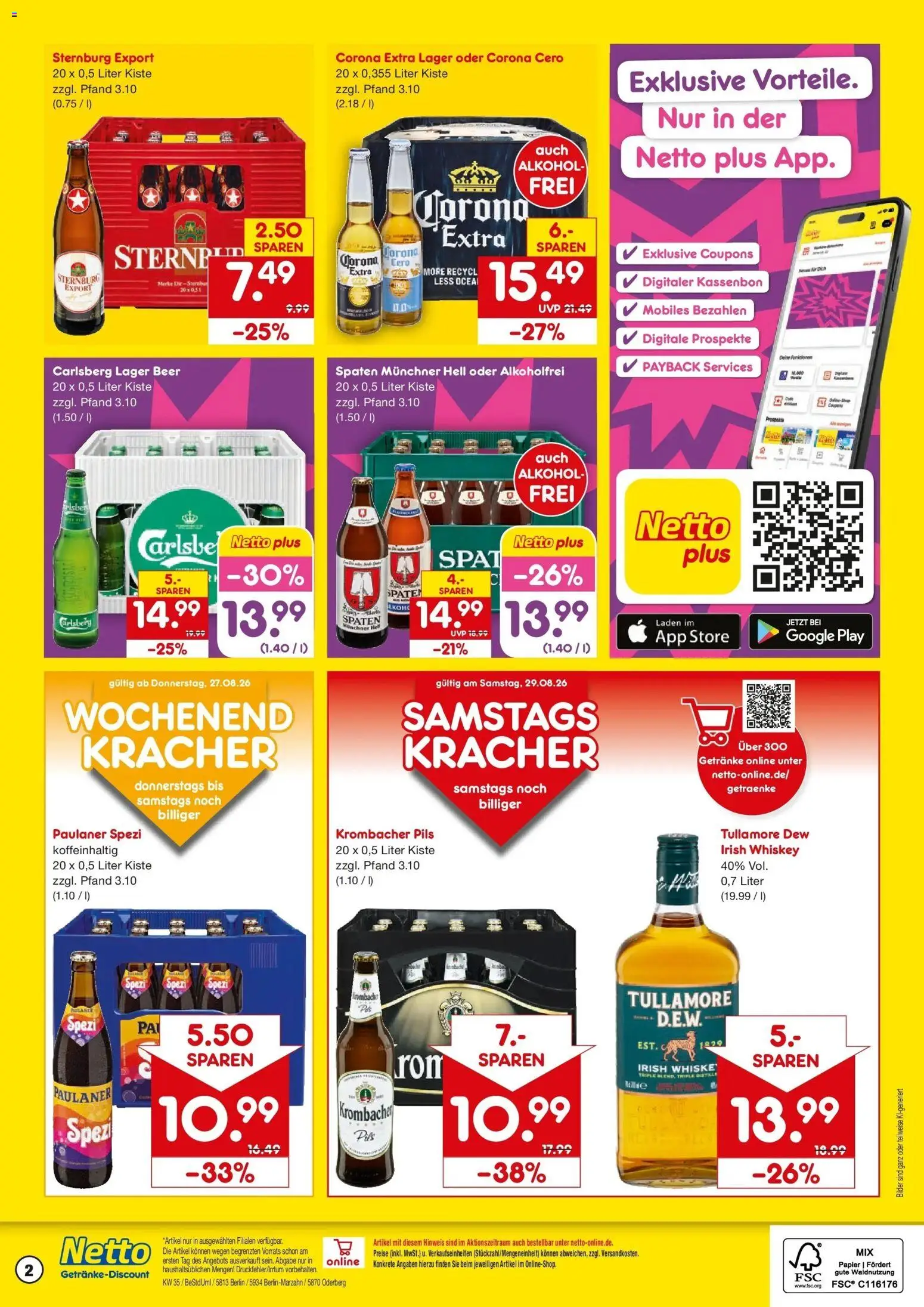 Netto Marken-Discount Prospekt Berlin – gültig ab 24.08.2026 | Seite: 2 | Produkte: Paulaner spezi, Bilder, Alkohol, Paulaner