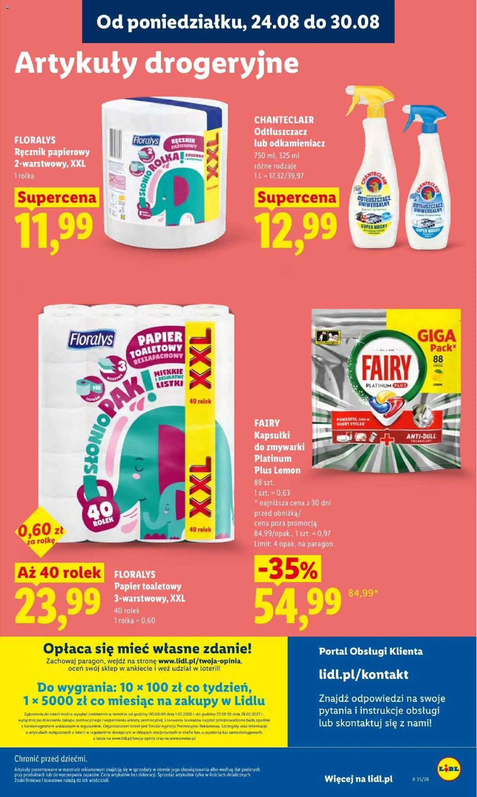 Lidl gazetka od 24.08.2026 | Strona: 93 | Produkty: Fairy kapsułki do zmywarki, Papier toaletowy, Odkamieniacz, Ręcznik papierowy