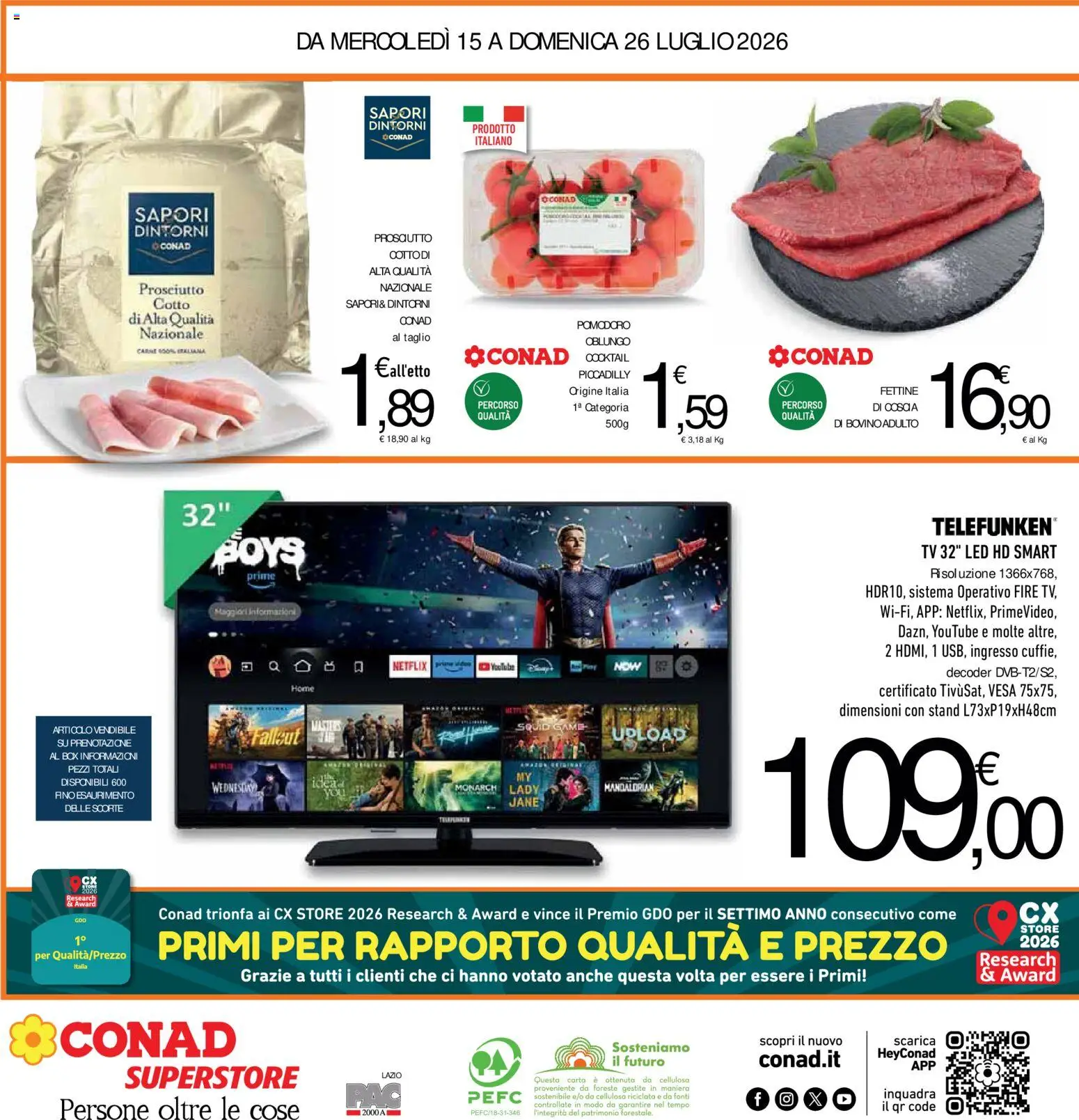 Volantino Conad del 15/07/2026 | Pagina: 32 | Prodotti: Bovino, Prosciutto Cotto, Decoder, Prosciutto