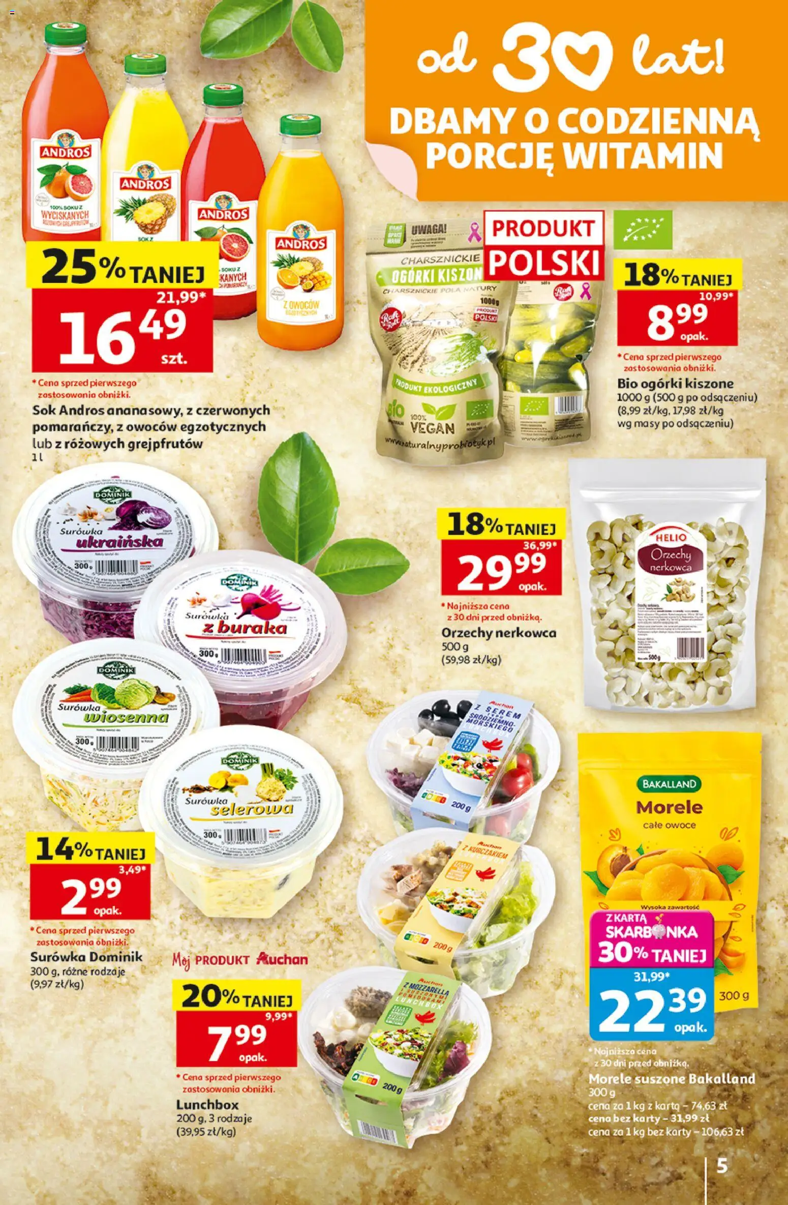 Auchan gazetka - 30 Lat Hipermarket od 16.07.2026 | Strona: 5 | Produkty: Morele, Mozzarella, Orzechy, Owoce