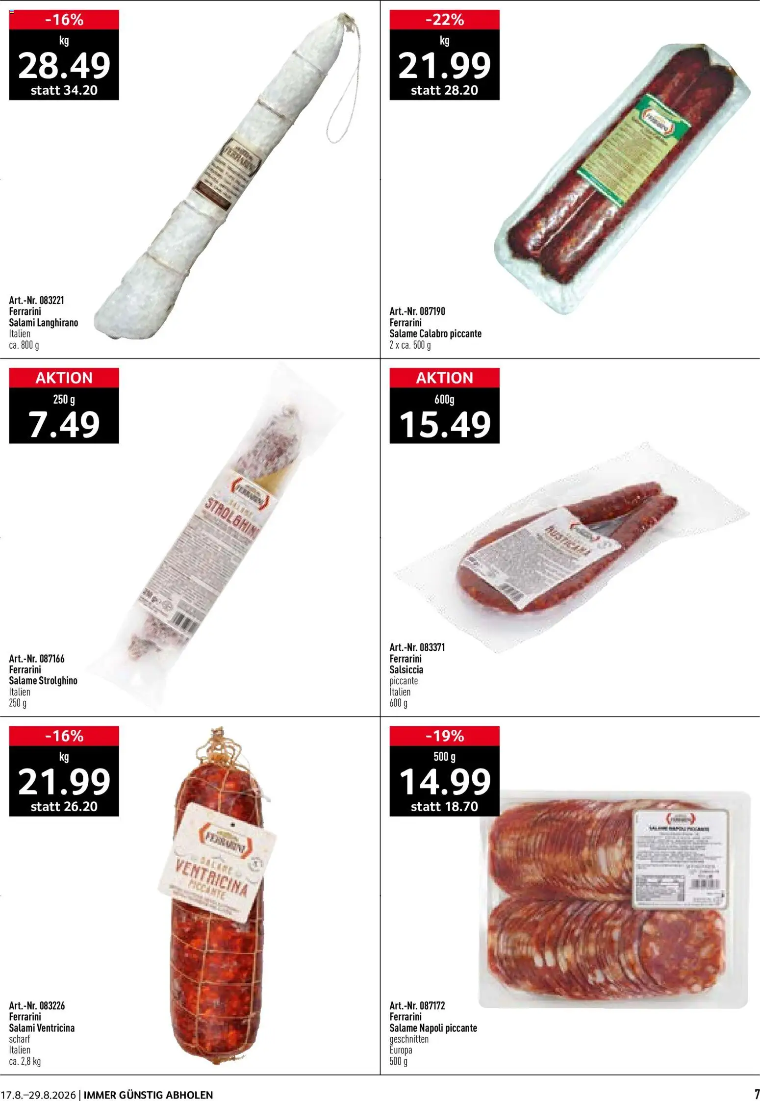 Prodega aktionen Ciao Hola Ola – gültig ab 17.08.2026 | Seite: 7 | Produkte: Salami