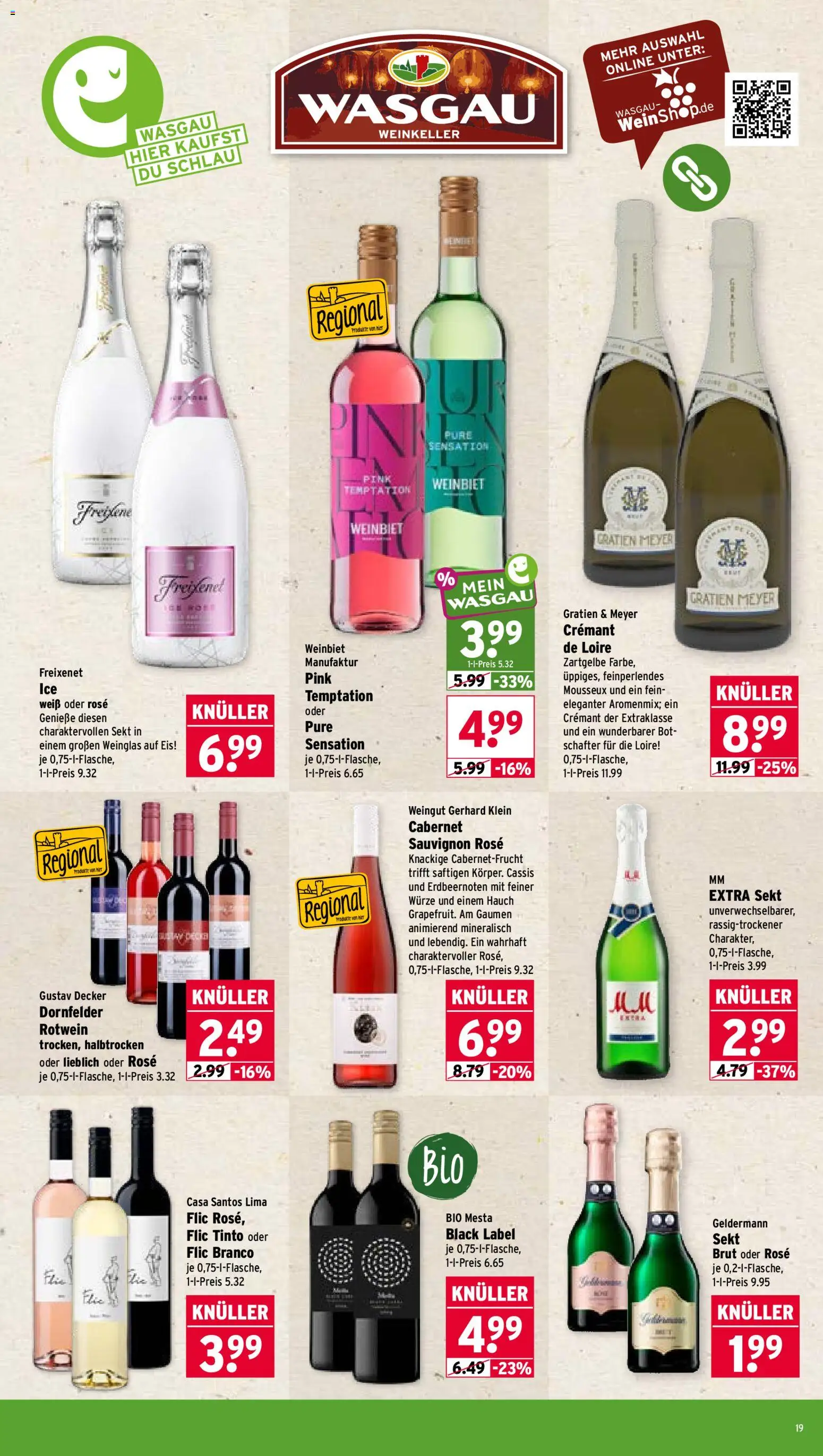 Wasgau Prospekt – gültig ab 14.09.2026 | Seite: 19 | Produkte: Freixenet, Rotwein, Sekt, Eis