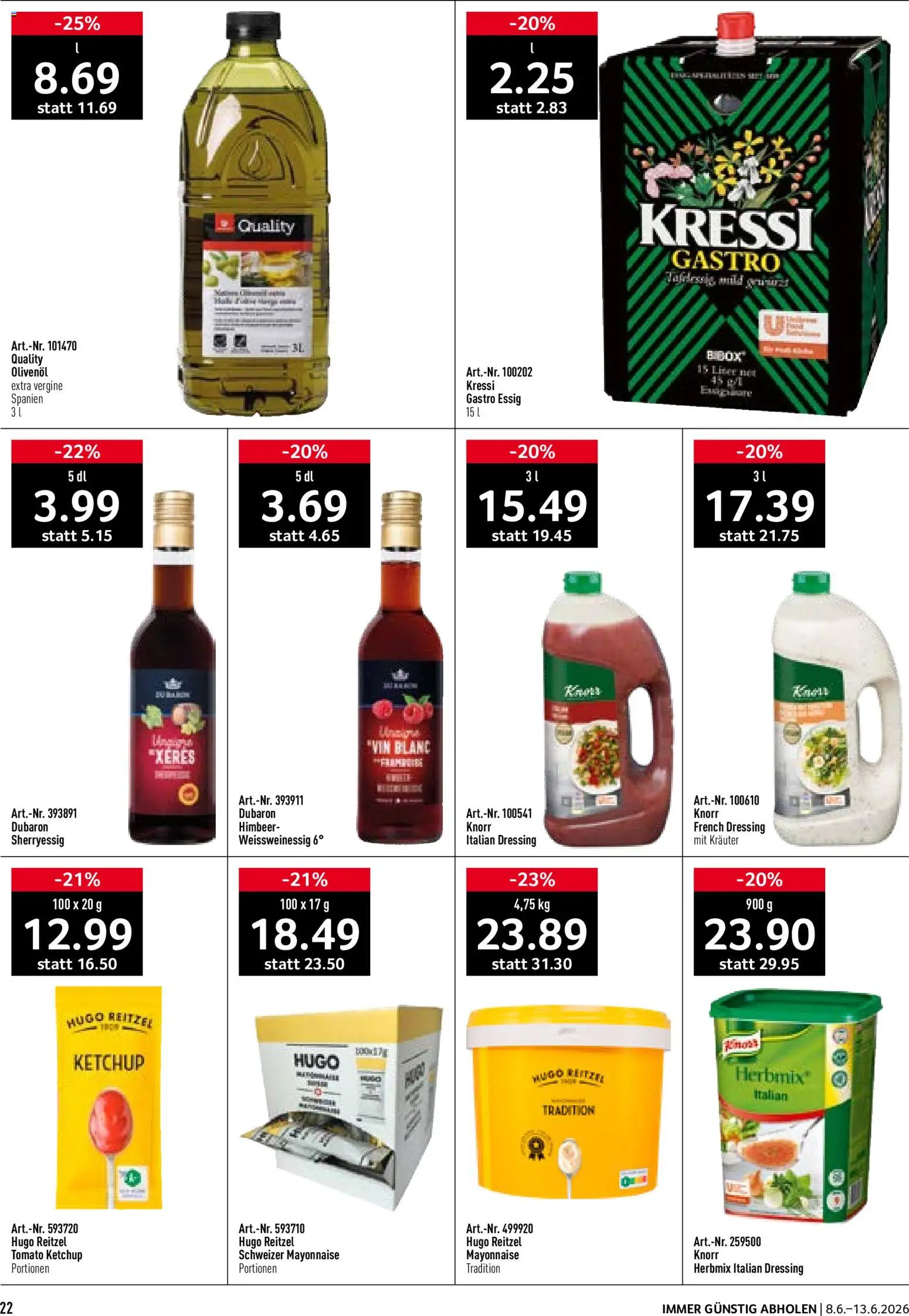 Prodega aktionen – gültig ab 08.06.2026 | Seite: 22 | Produkte: Essig, Dressing, Ketchup, Mayonnaise