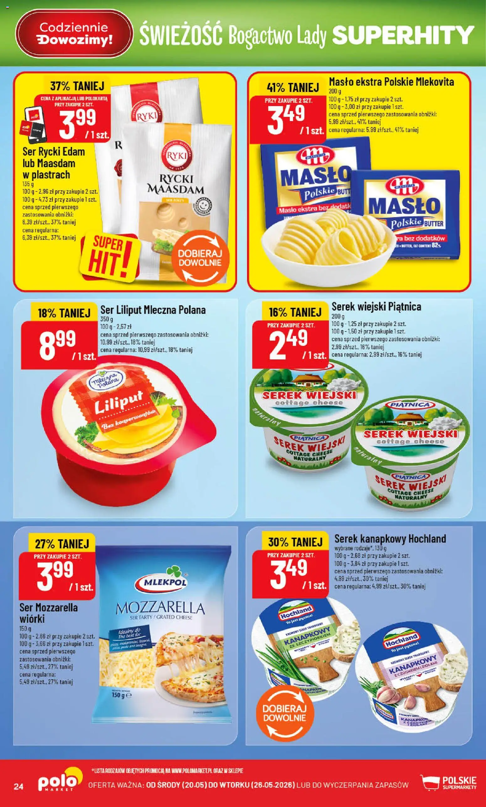 POLOmarket gazetka od 20.05.2026 | Strona: 24 | Produkty: Serek kanapkowy, Serek, Ser, Mozzarella