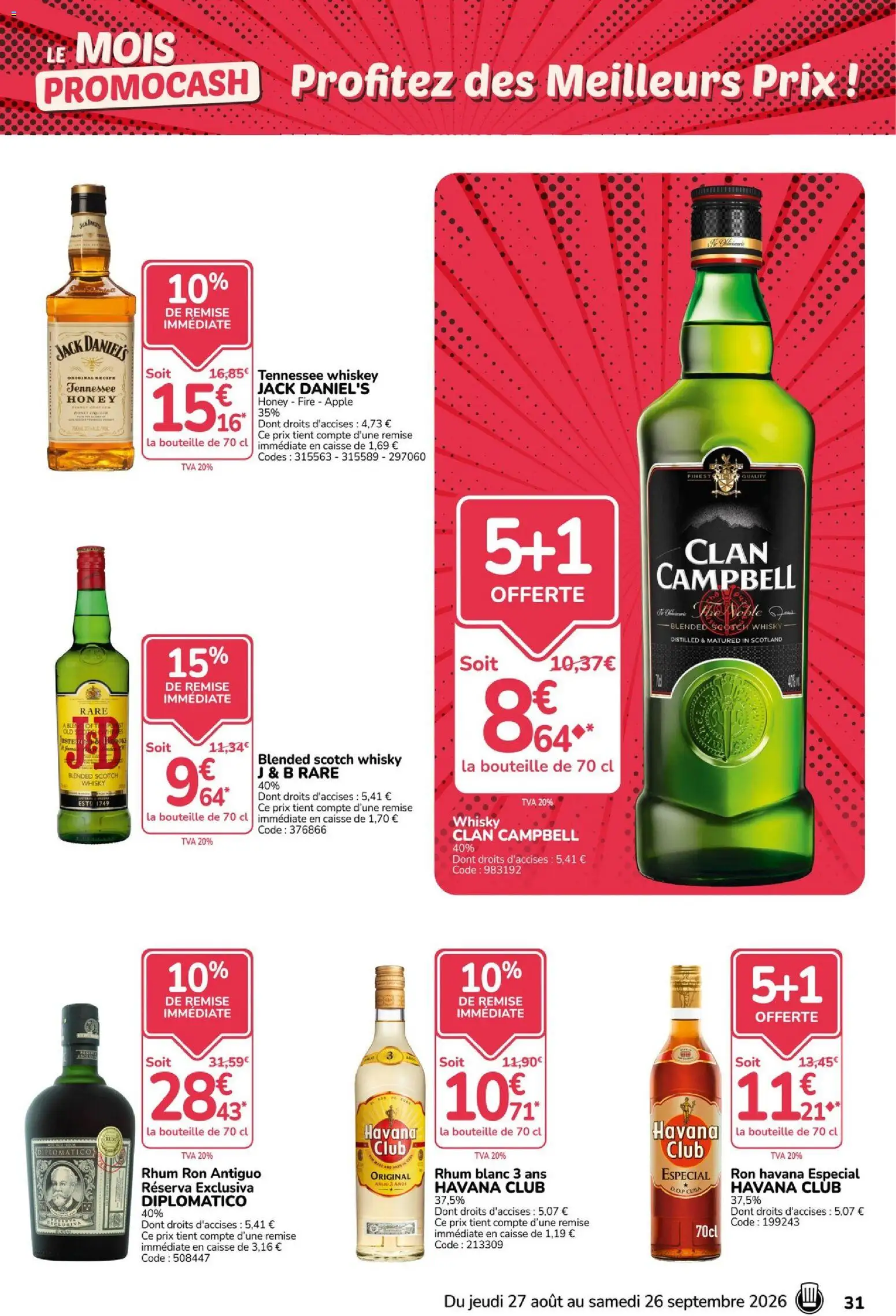 {H1} | Page: 31 | Produits: Havana Club, Rhum, Jack Daniel's Honey, Bouteille