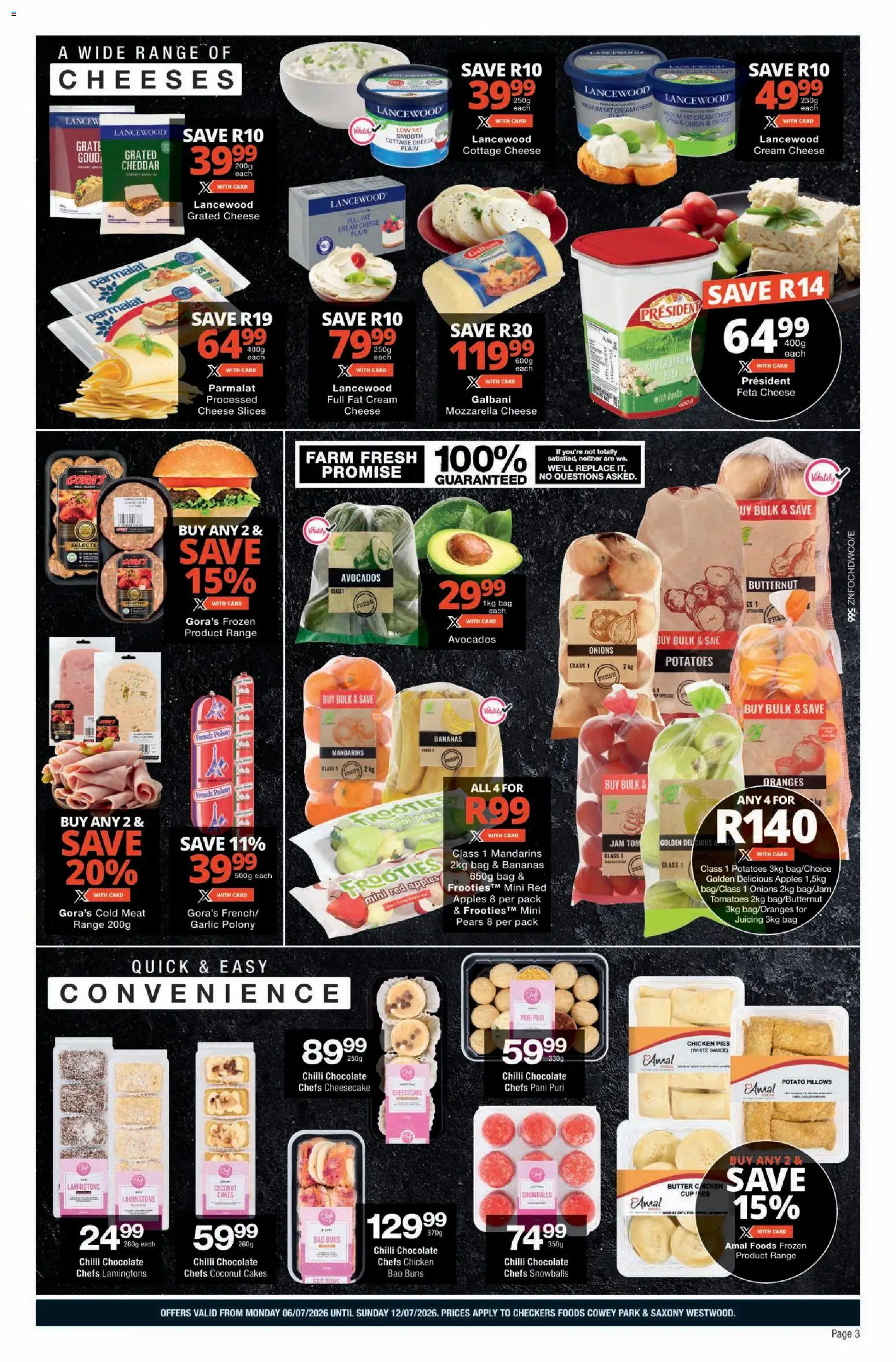 New Checkers catalogue – valid from 06/07/2026 | Page: 3 | Products: Cheese, Apples, Cottage cheese, Potatoes