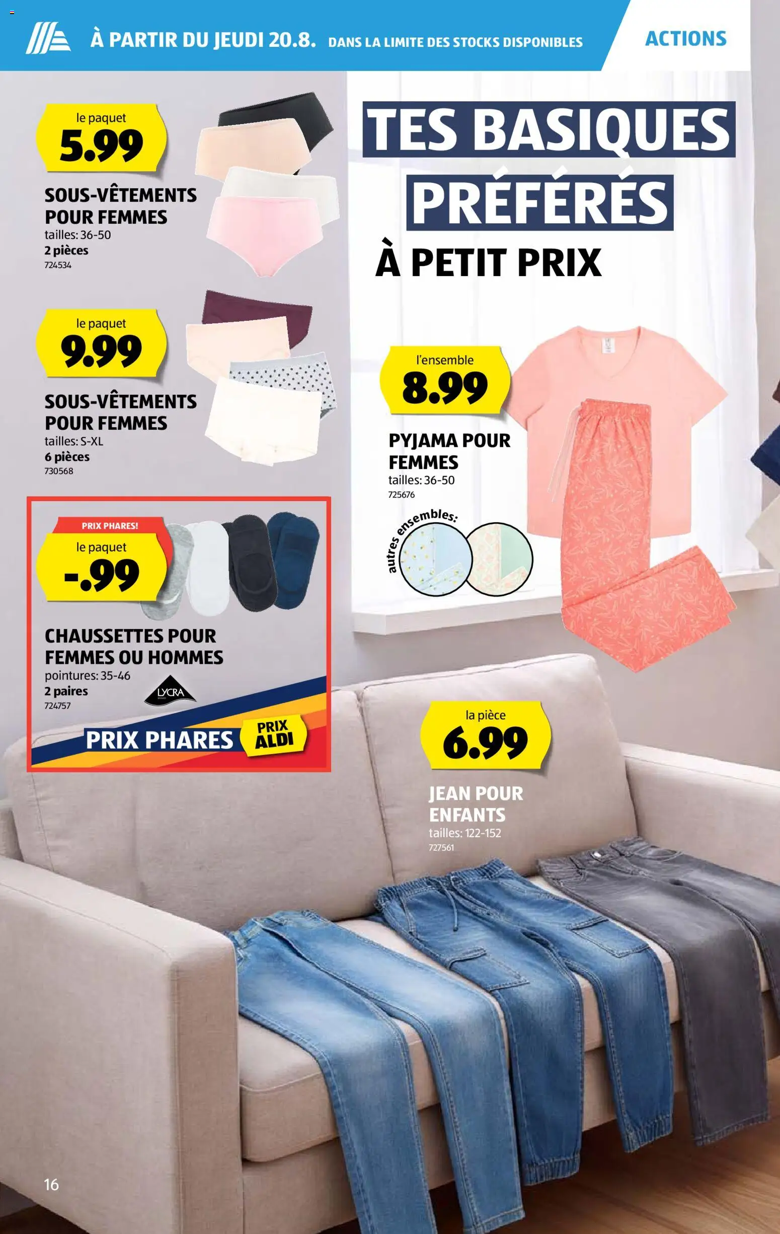 Aldi aktionen FR – gültig ab 20.08.2026 | Seite: 16 | Produkte: Pyjama, Jeans