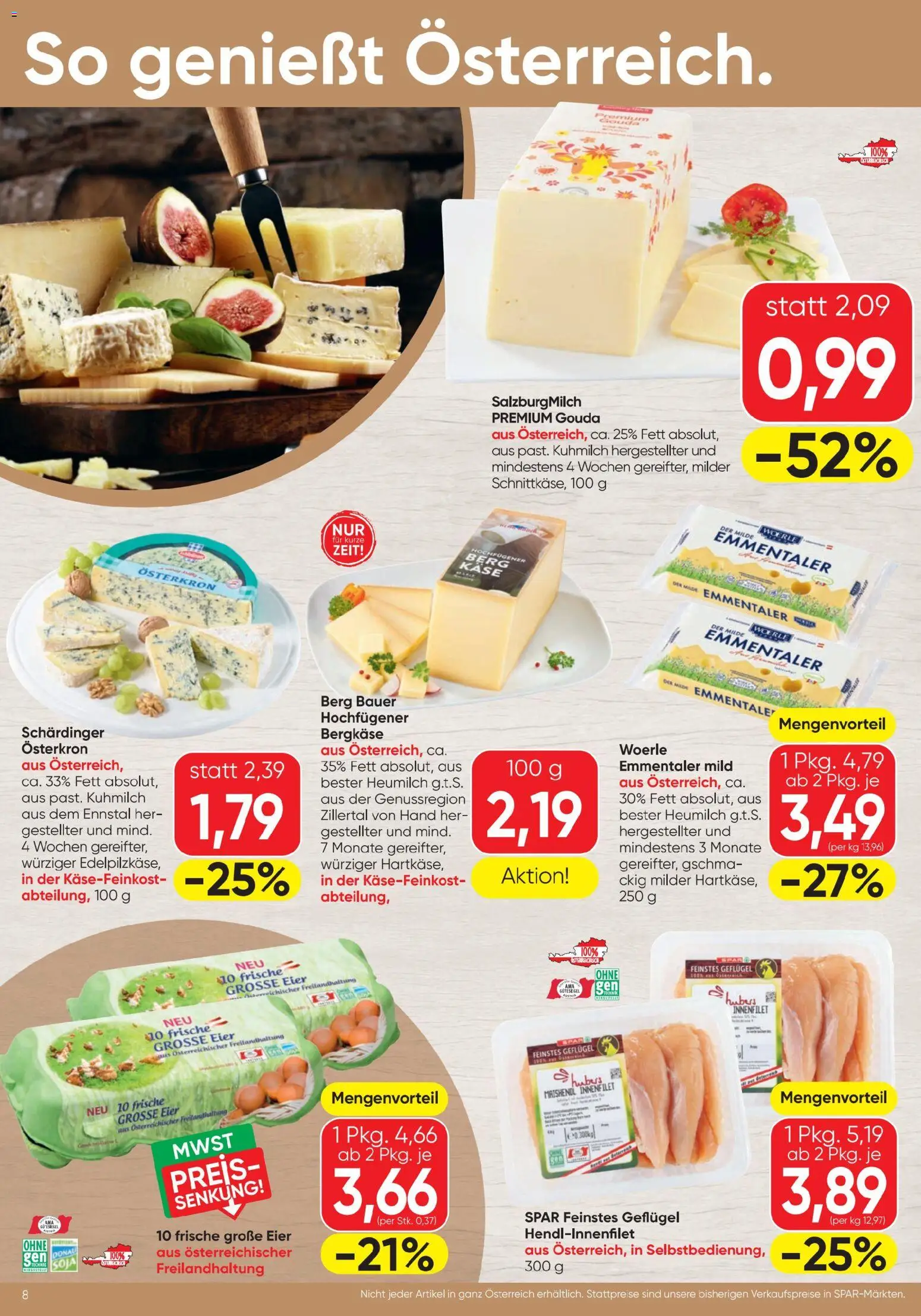 Spar - Flugblatt gültig ab 13.08.2026 | Seite: 8 | Produkte: Käse, Eier