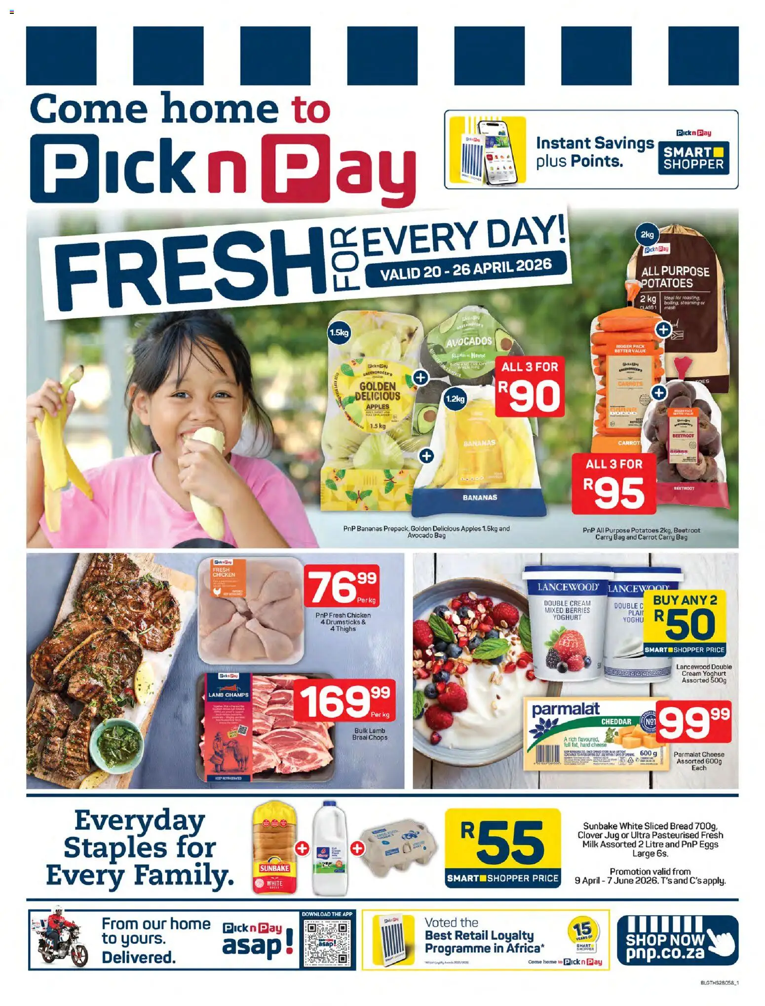 New Pick n Pay catalogue – valid from 20.04.2026 | Page: 1 | Products: Milk, Eggs, Bread, Avocados