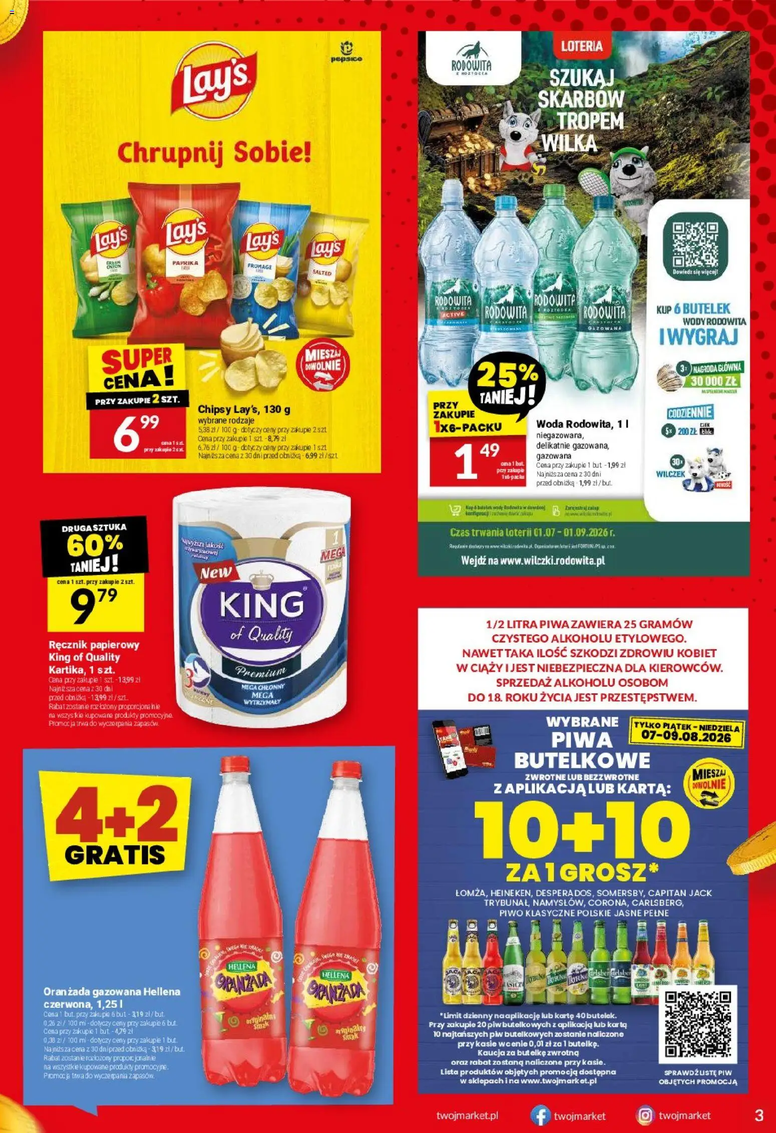 Twój Market gazetka od 05.08.2026 | Strona: 3 | Produkty: Karta, Chipsy, Ręcznik papierowy, Woda