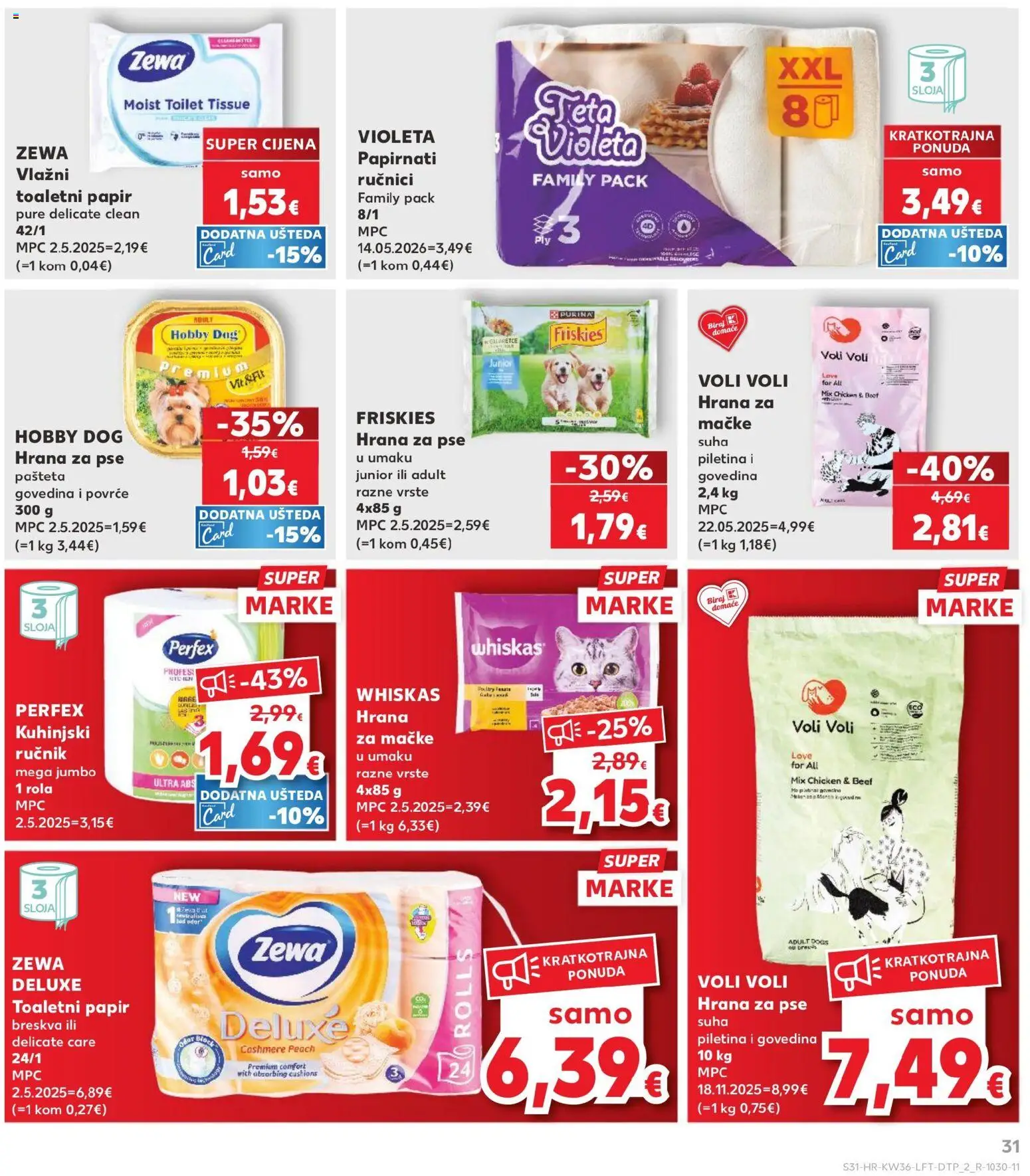 Kaufland HR akciós ujság - amely érvényes a következő dátumtól: 2026.09.02. | Oldal: 31 | Termékek: Whiskas, Püré, Zewa, Purina