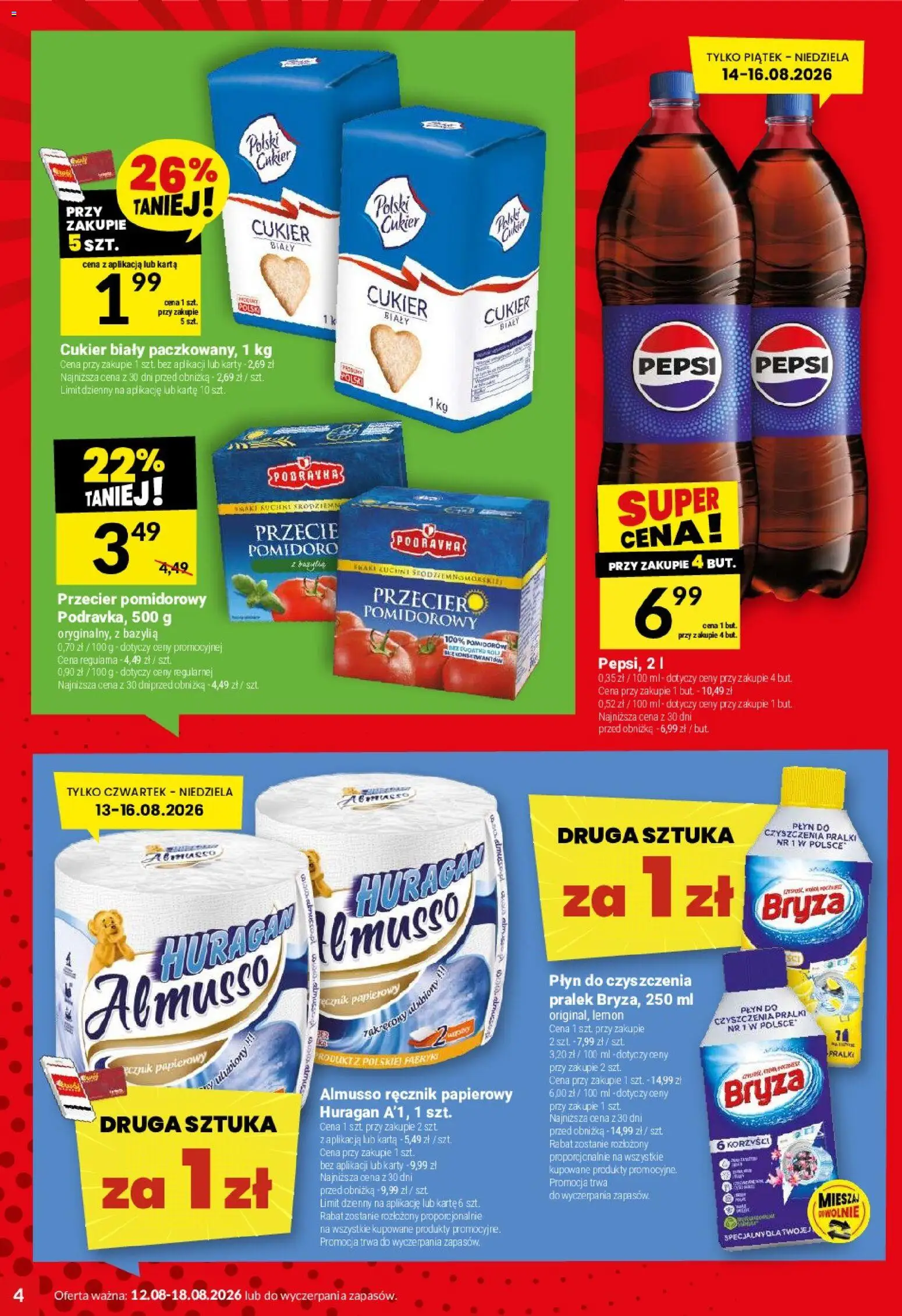 Twój Market gazetka od 12.08.2026 | Strona: 4 | Produkty: Przecier pomidorowy, Pepsi, Bazylia, Cukier