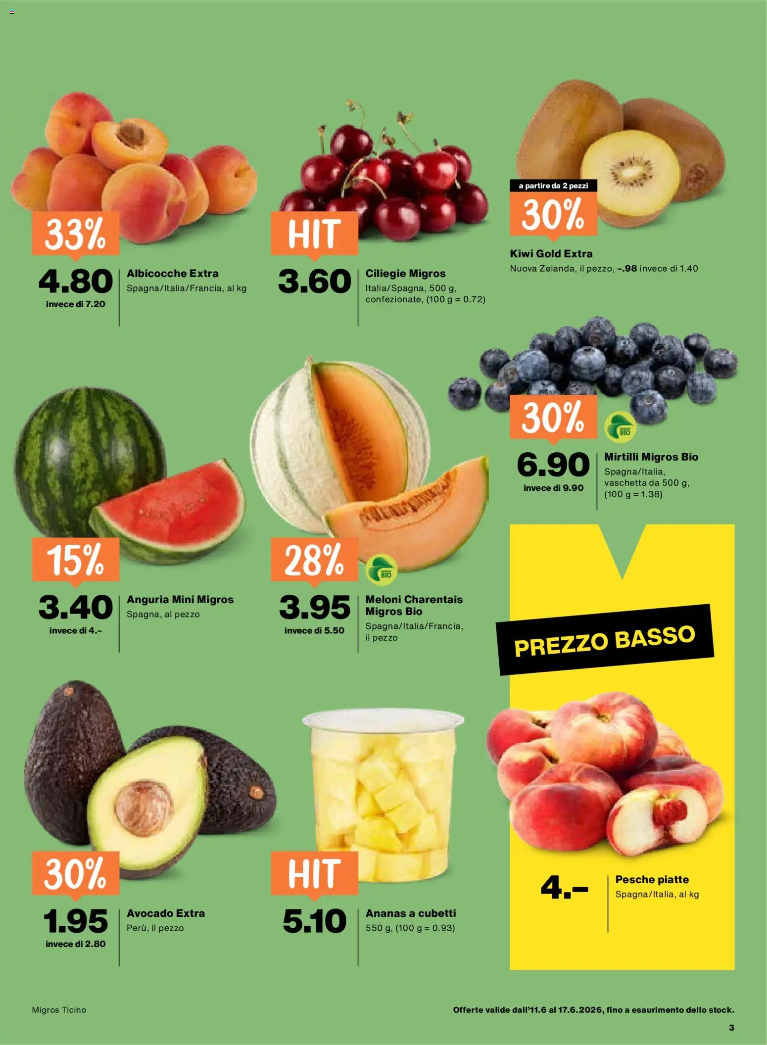 Migros aktionen IT – gültig ab 11.06.2026 | Seite: 3 | Produkte: Avocado, Ananas, Kiwi