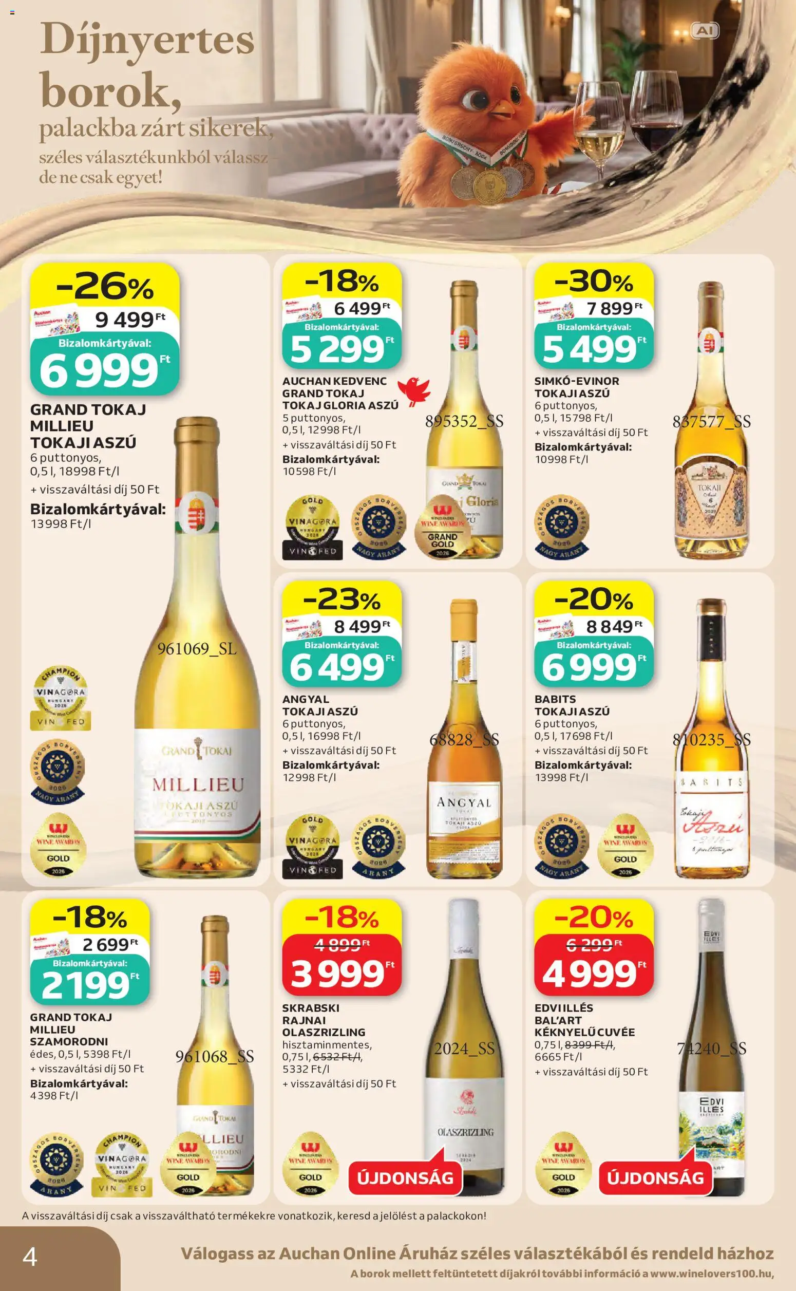 Auchan akciós ujság - amely érvényes a következő dátumtól: 2026.10.01. | Oldal: 4 | Termékek: Tokaji szamorodni, Cuvée, Tokaji