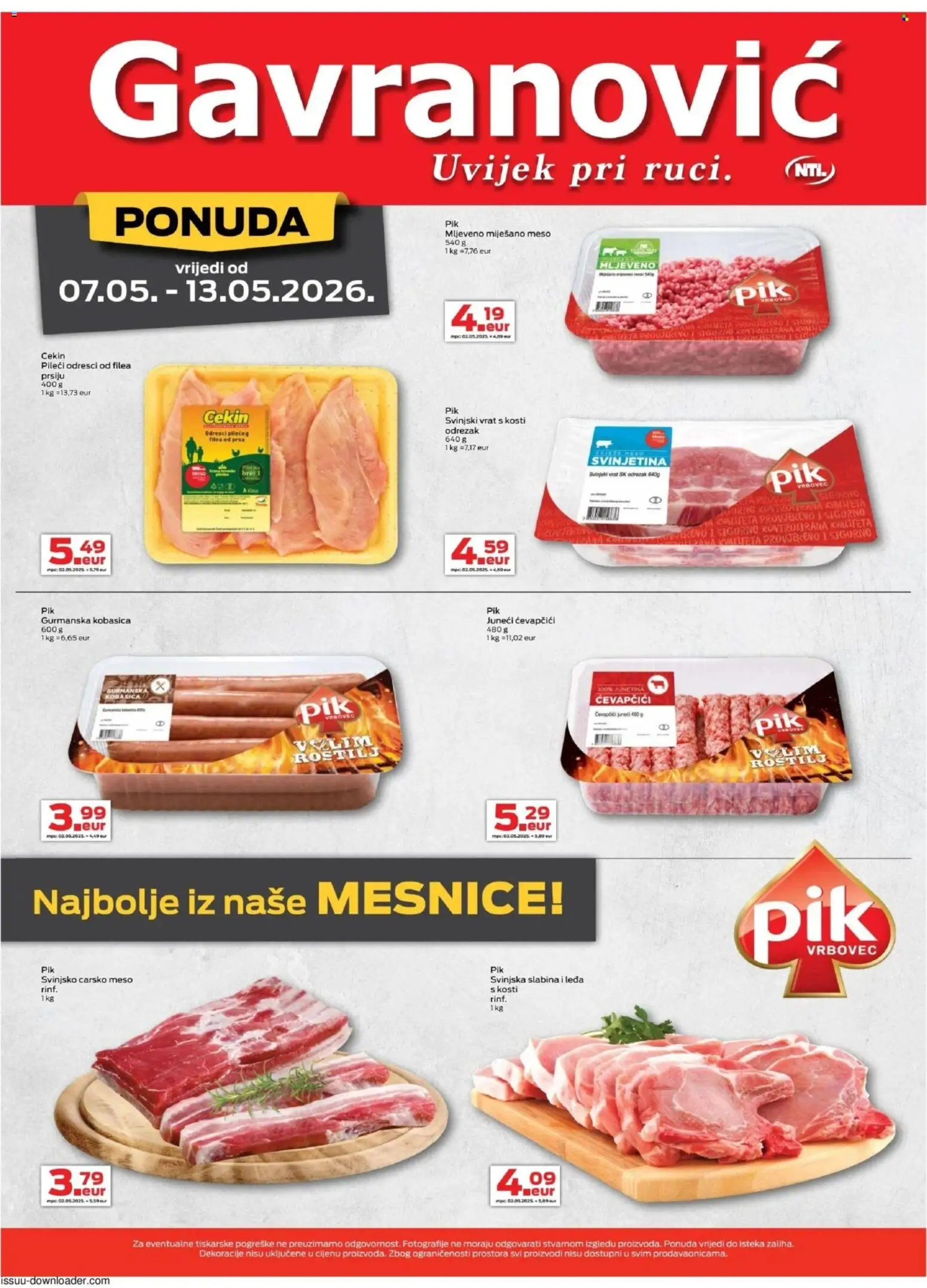 Gavranović katalog | vrijedi od 07.05.2026 | Stranica: 4 | Proizvodi: Meso, Svinjetina, Kobasica, Ćevapčići