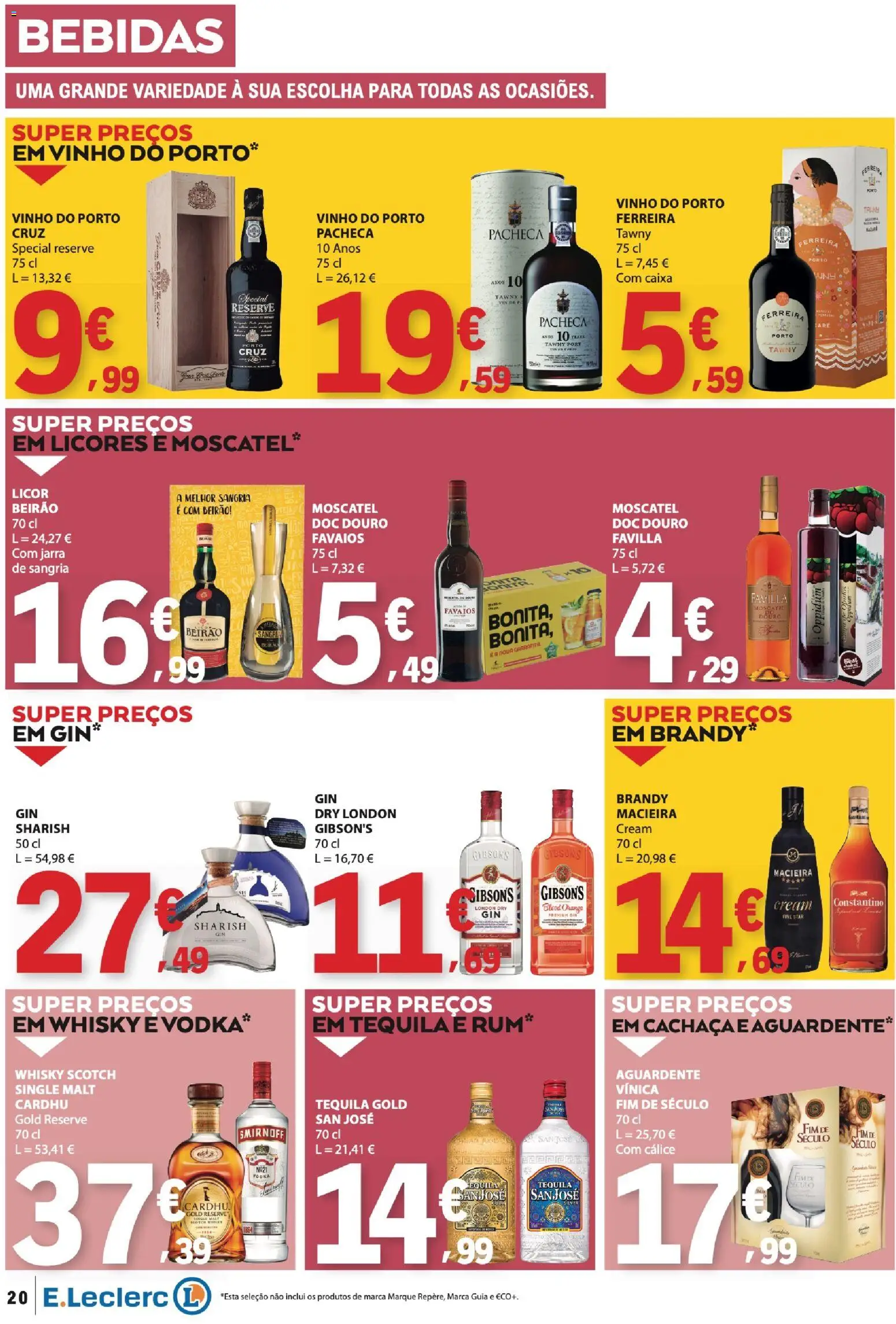 E.Leclerc folheto │ válido de 16.04.2026 | Página: 20 | Produtos: Cachaça, Jarra, Caixa, Gin