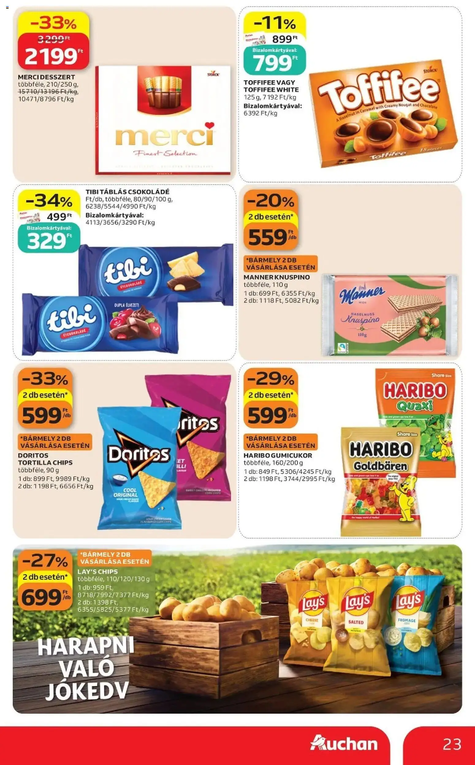 Auchan akciós újság Szolnok - 2026.09.17. -tól/töl > akció, lapozható szórólap 🛍️ | Oldal: 23 | Termékek: Haribo, Gumicukor, Toffifee, Desszert