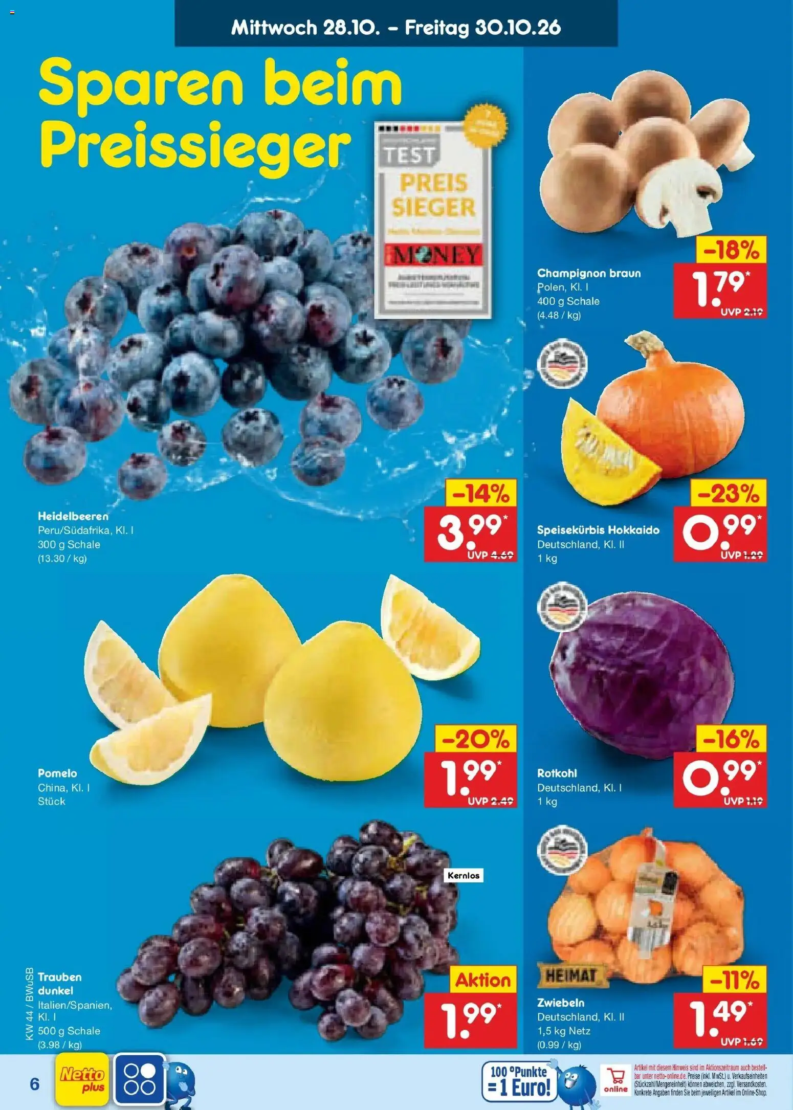 Netto Marken-Discount Prospekt Bielefeld – gültig ab 26.10.2026 | Seite: 53 | Produkte: Rotkohl, Trauben, Heidelbeeren, Zwiebeln