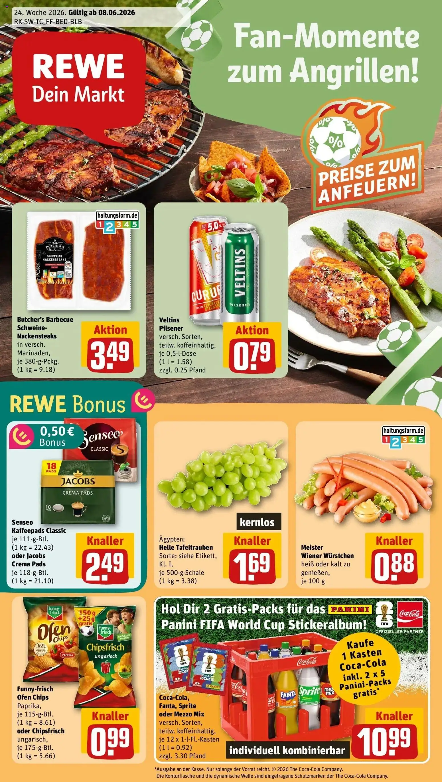 Rewe Prospekt Tübingen / Lustnau – gültig ab 08.06.2026 | Seite: 1 | Produkte: Wiener wurstchen, Fanta, Cola, Funny frisch