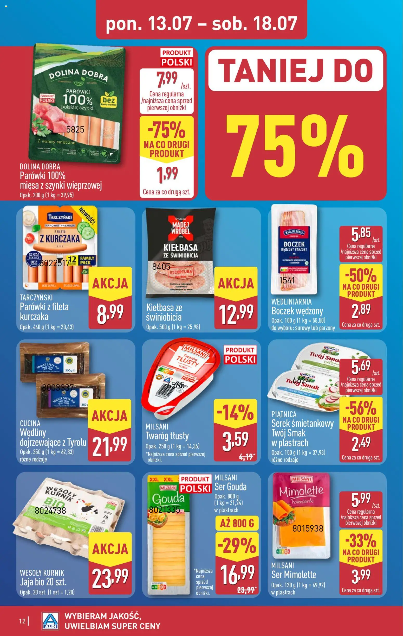 Aldi gazetka od 13.07.2026 | Strona: 12 | Produkty: Kiełbasa, Serek, Ser, Ser gouda